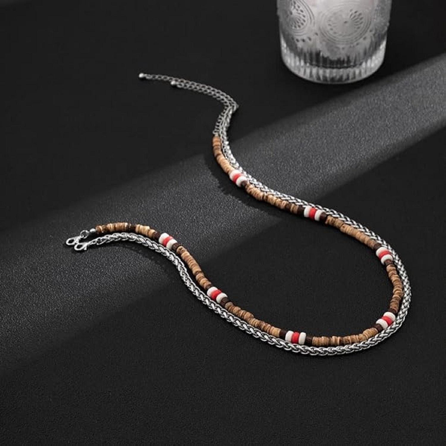 アクセサリー men ma315 Buy THE MEN THING WENGE WOOD MULTI-LAYERED - Natural Wood Beaded