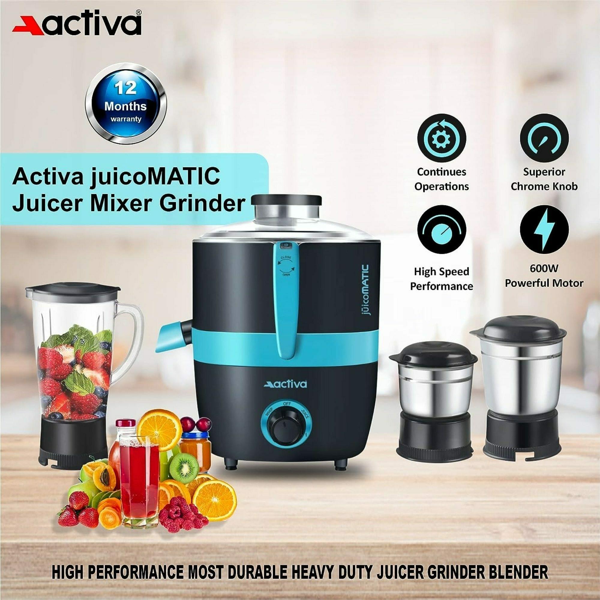Buy ACTIVA Juicomatic (600 Watts) Juicer Mixer Grinder | 3 Jar