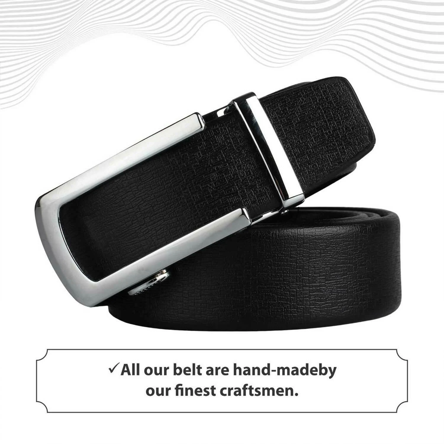 Belt with sliding buckle Men's ratchet belt Black leather belt With no holes Adjustable belts Men's slide belt Click belts Automatic buckle
