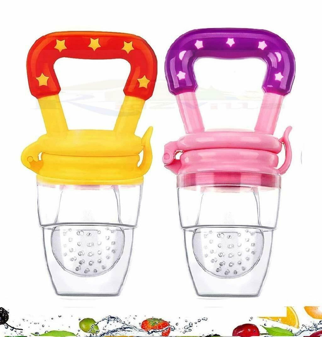 Ssanvi Pink & Yellow Baby Food Feeder, Fruit Feeder Pacifier, Fruit  Nibbler, Fruit Teether BPA Free Soft Silicone And Extra Mesh Fruit Teether  for Babies With 2 Extra Nipple ( Pack Of 2) - JioMart