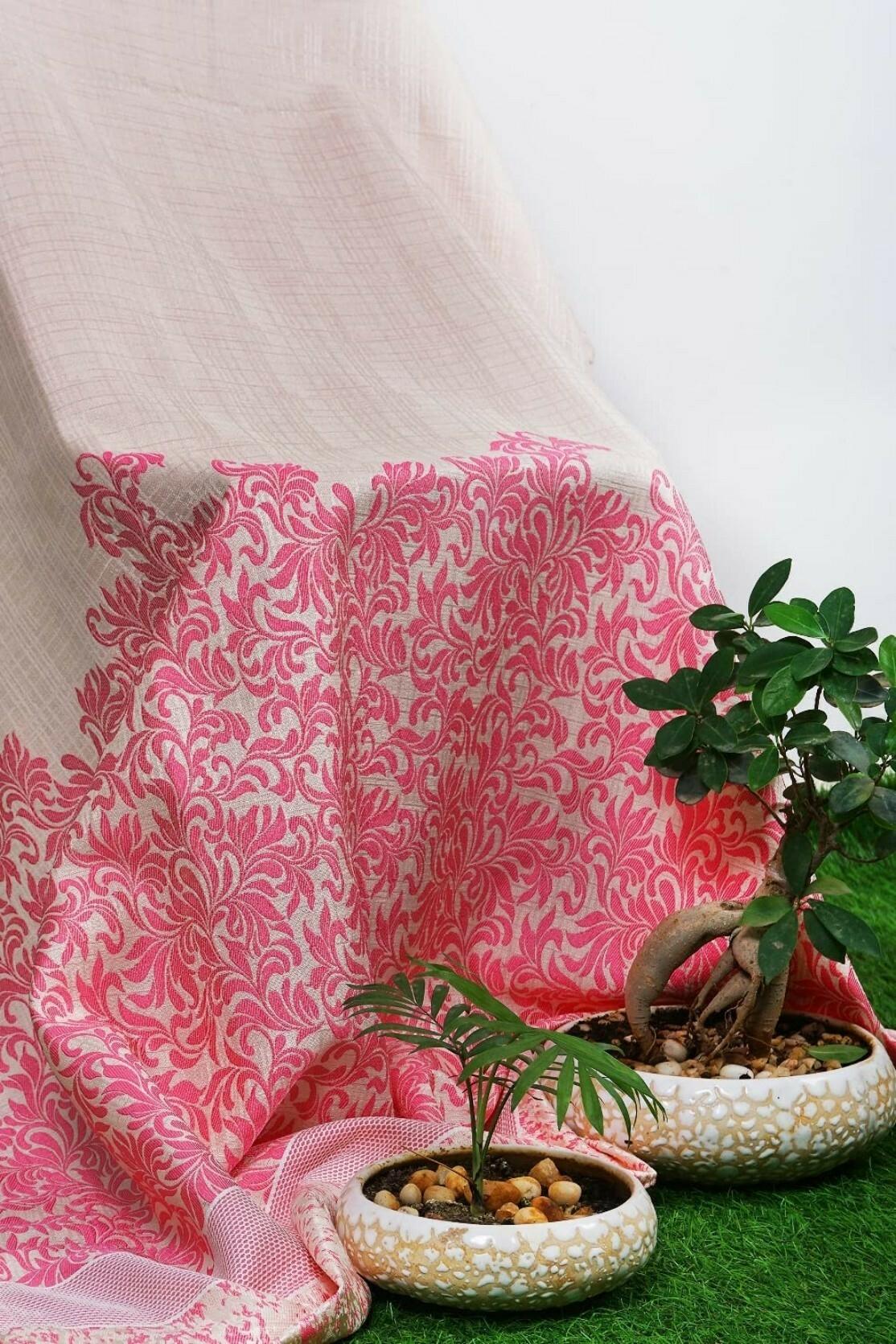 Buy Parda Online Pink and Cream Jacquard Abstract Eyelet Art