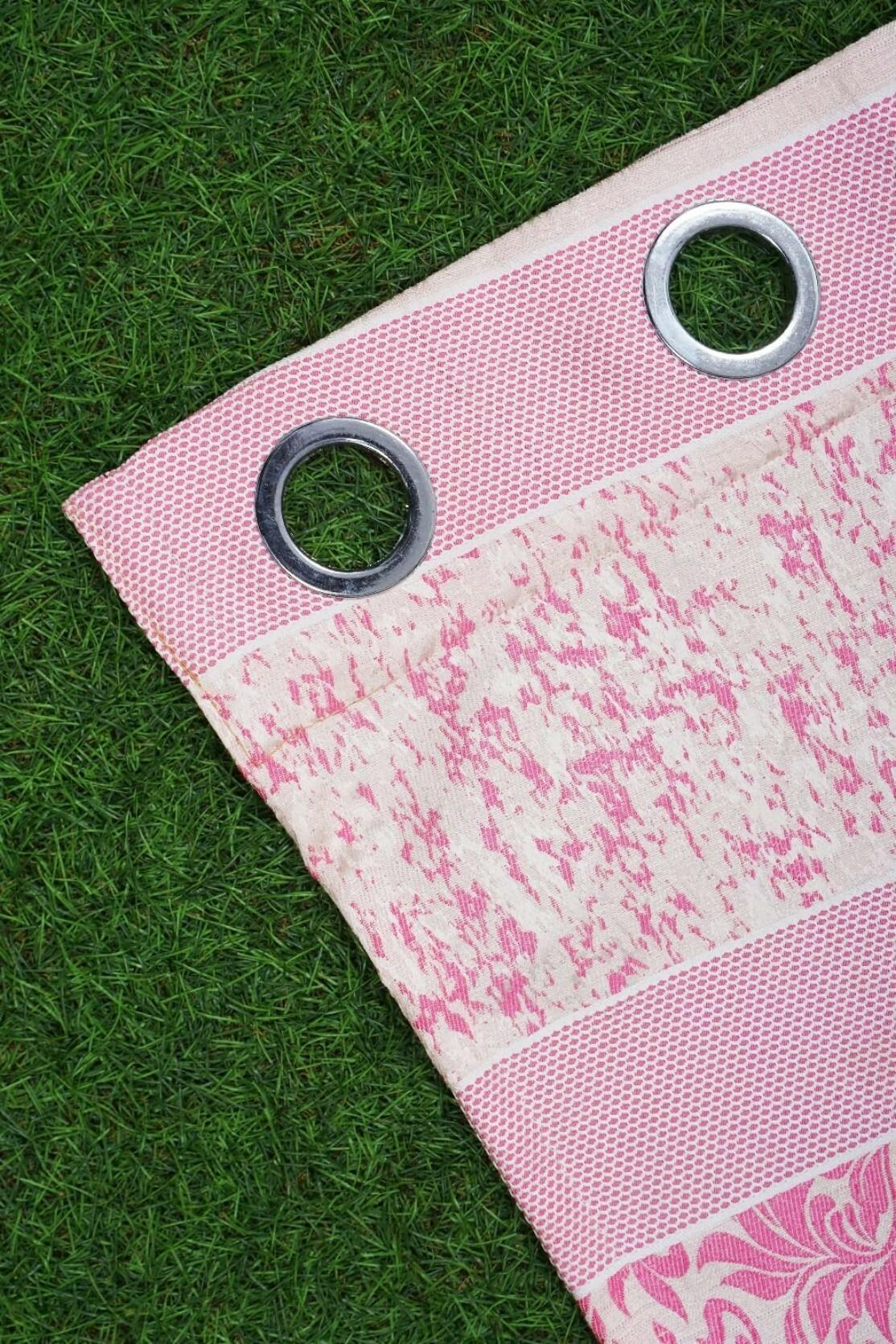 Buy Parda Online Pink and Cream Jacquard Abstract Eyelet Art