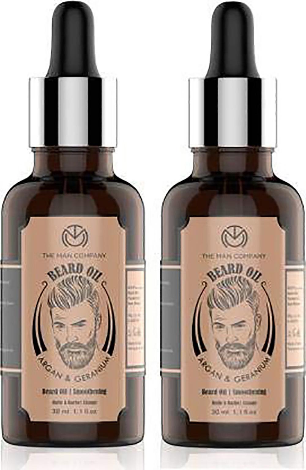 The Man Company Beard Growth Oil For Men | Argan and Geranium 100% Natural  Oils | Nourishes , Smooth and Shiny Beard | Frizz Free Soft Hair | 30ml *2  - JioMart
