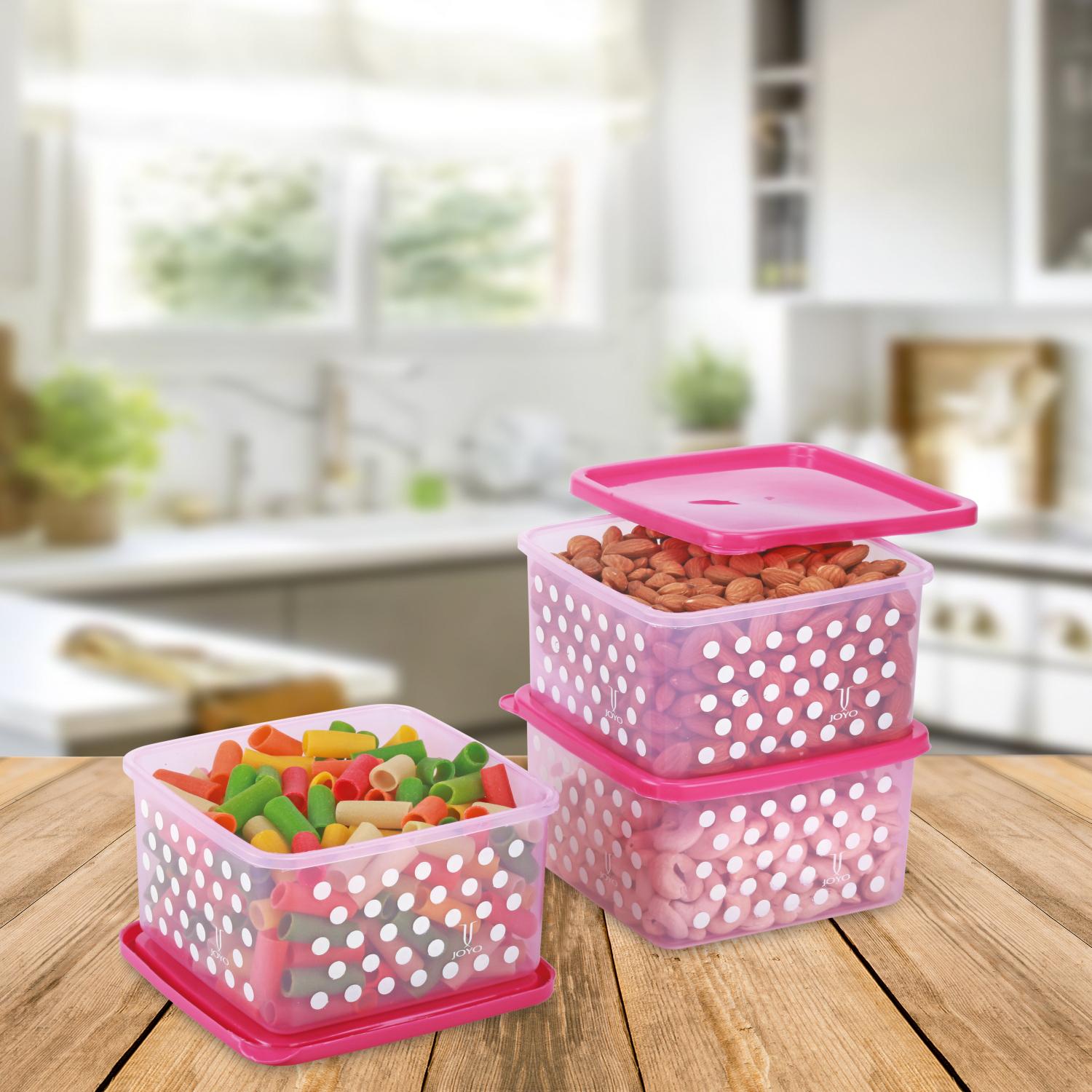 Buy Joyo Fresia Container 4 (3 Pcs Set) Opaque Polka Ptd - Pink