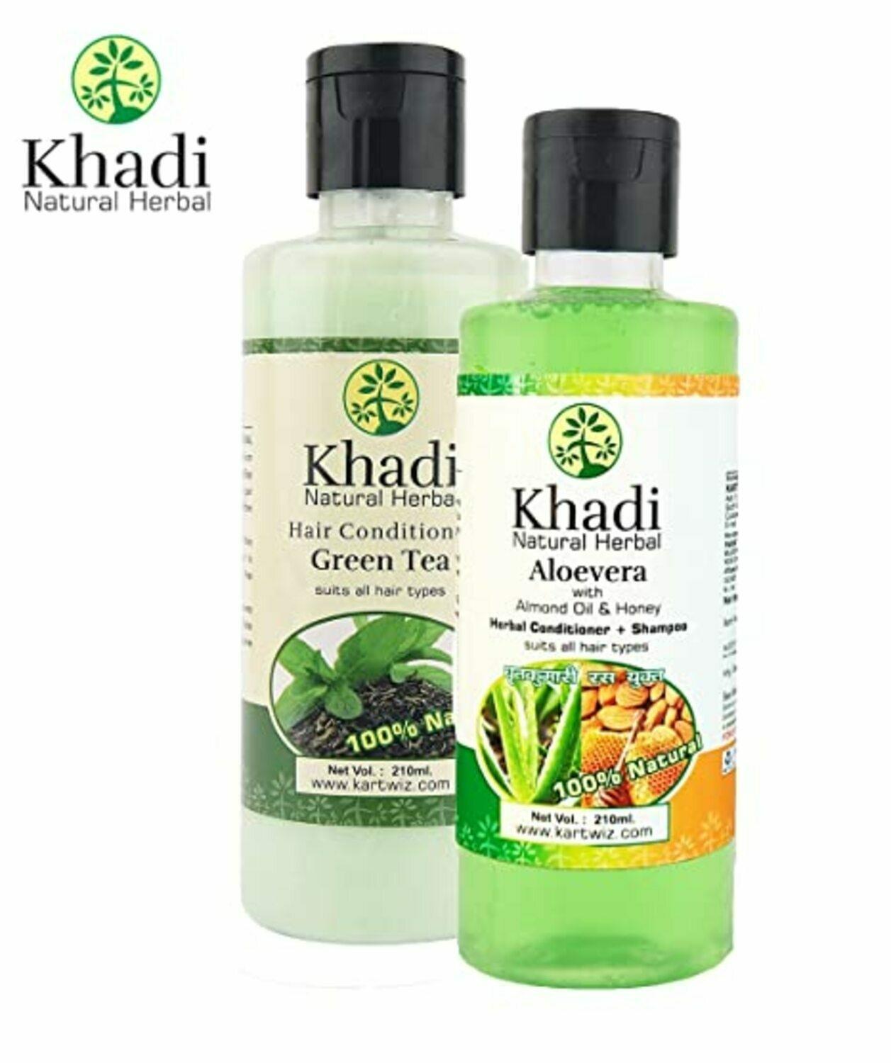 Khadi Natural Herbal Combo Green Tea Conditioner with Aloevera Shampoo|For  Dandruff And Hair Fall Control|Pack of 2 - JioMart