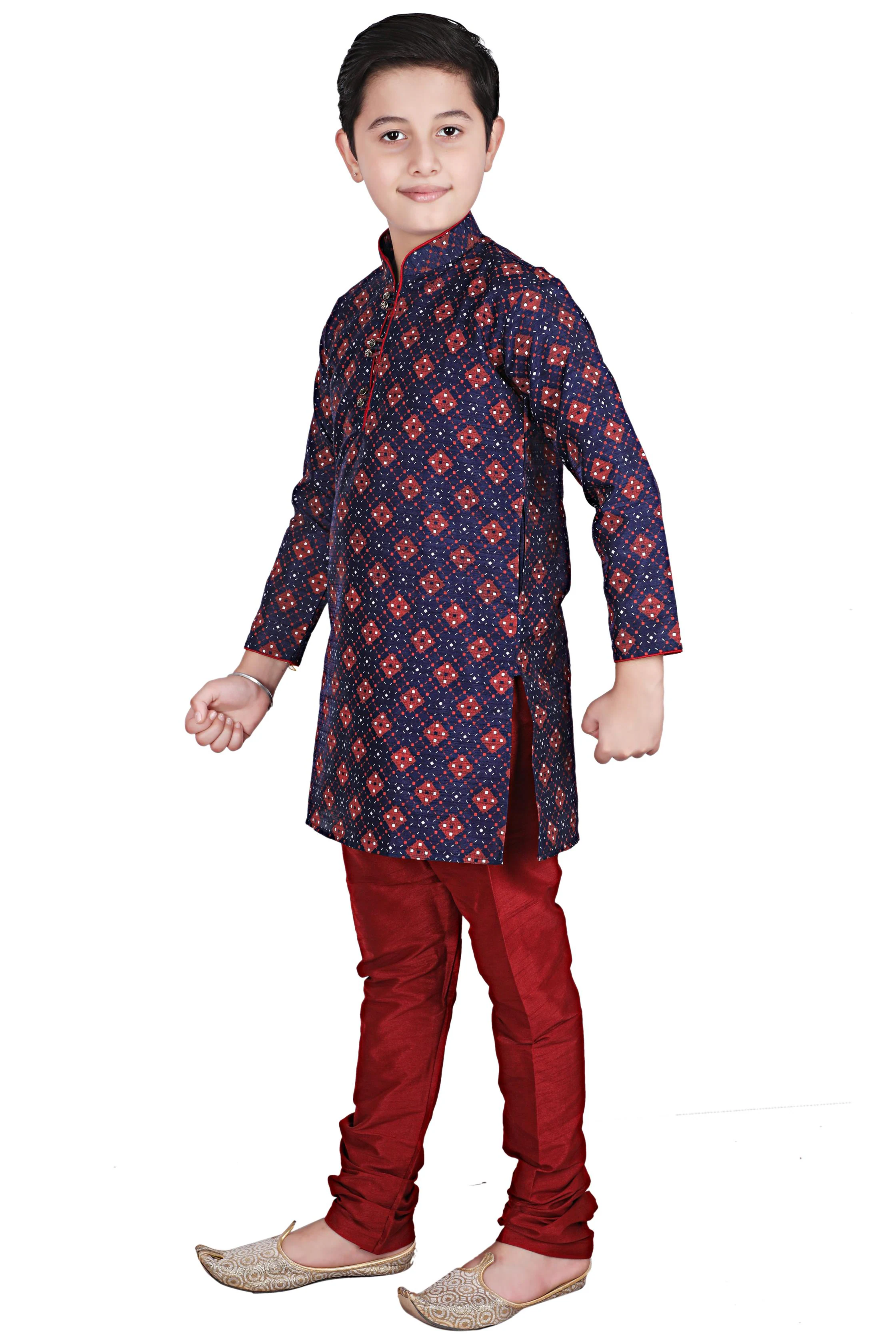 Kleding Jongenskleding Tops & T-shirts TEJ Regal Blue Digital Print en Jute Kurta Pyjama voor Jongens 