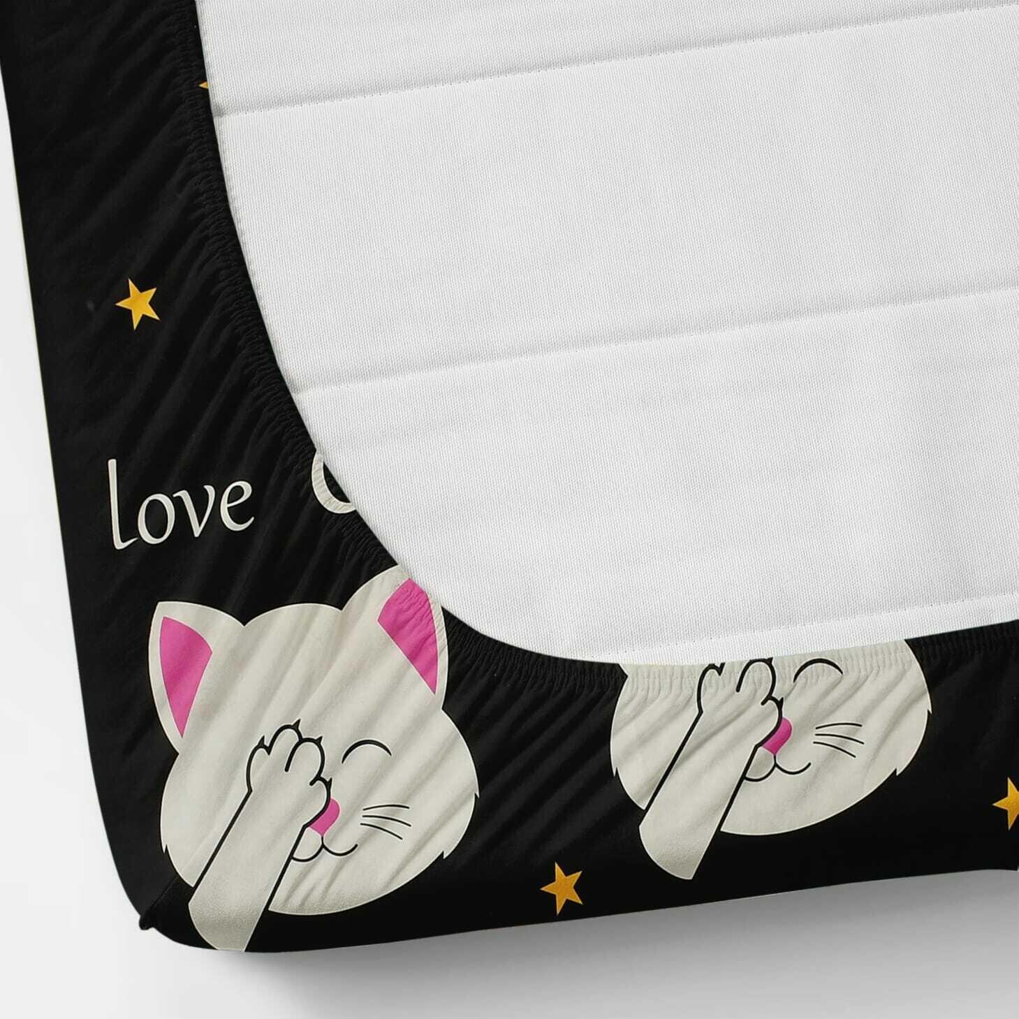 Buy Apni Dukan 240 TC Glace Cotton double fitted black kitty