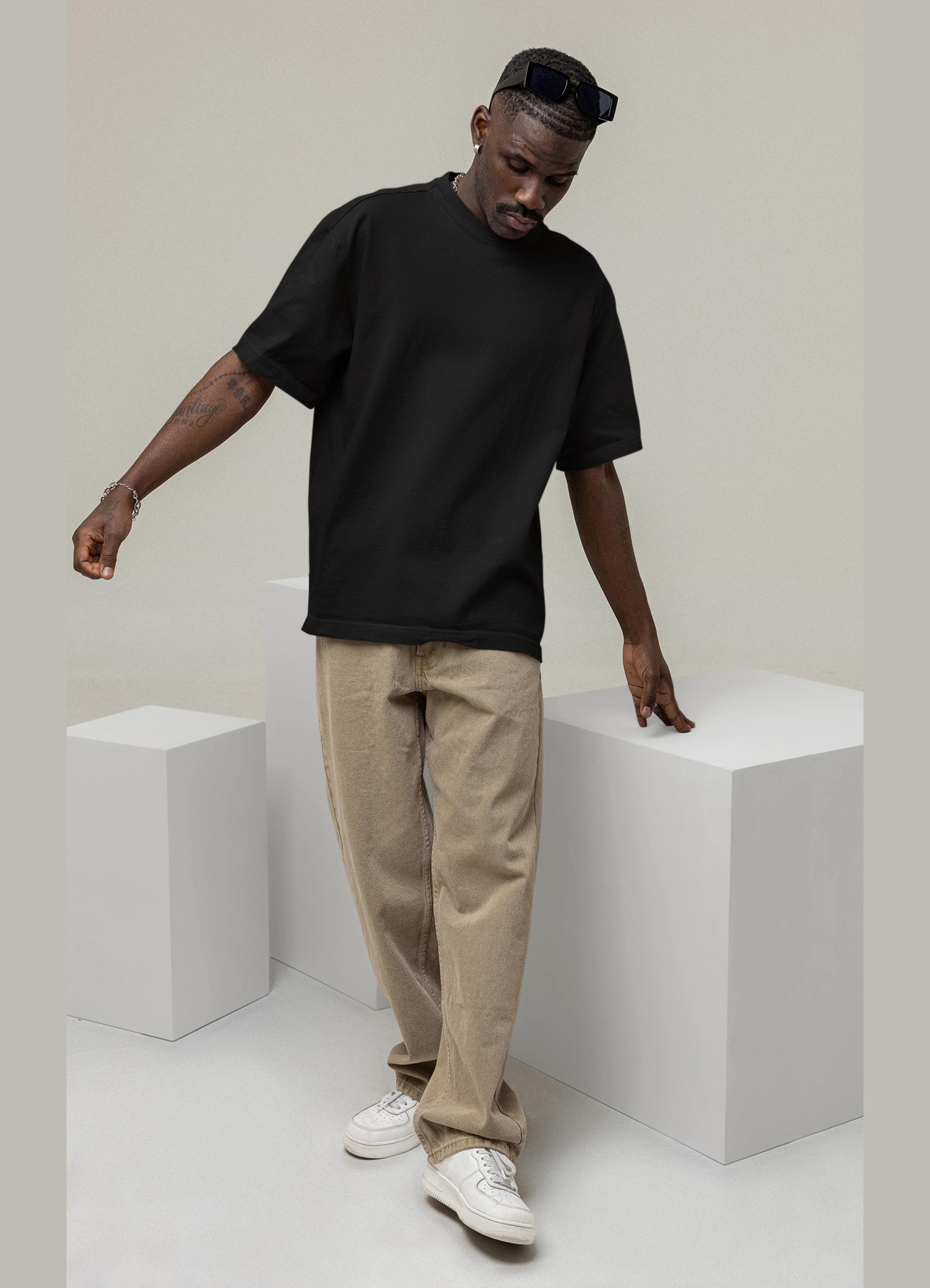 Buy Dafabfit Premium Cotton Black Color Half Sleeves Drop Shoulder