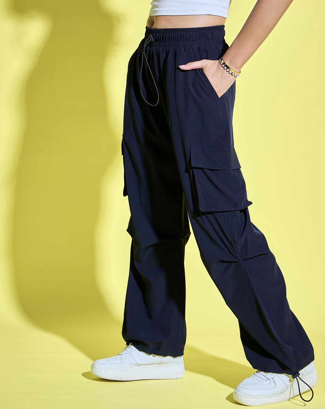 Buy Buynewtrend Navy Women Loose Fit Parachute Trousers | High