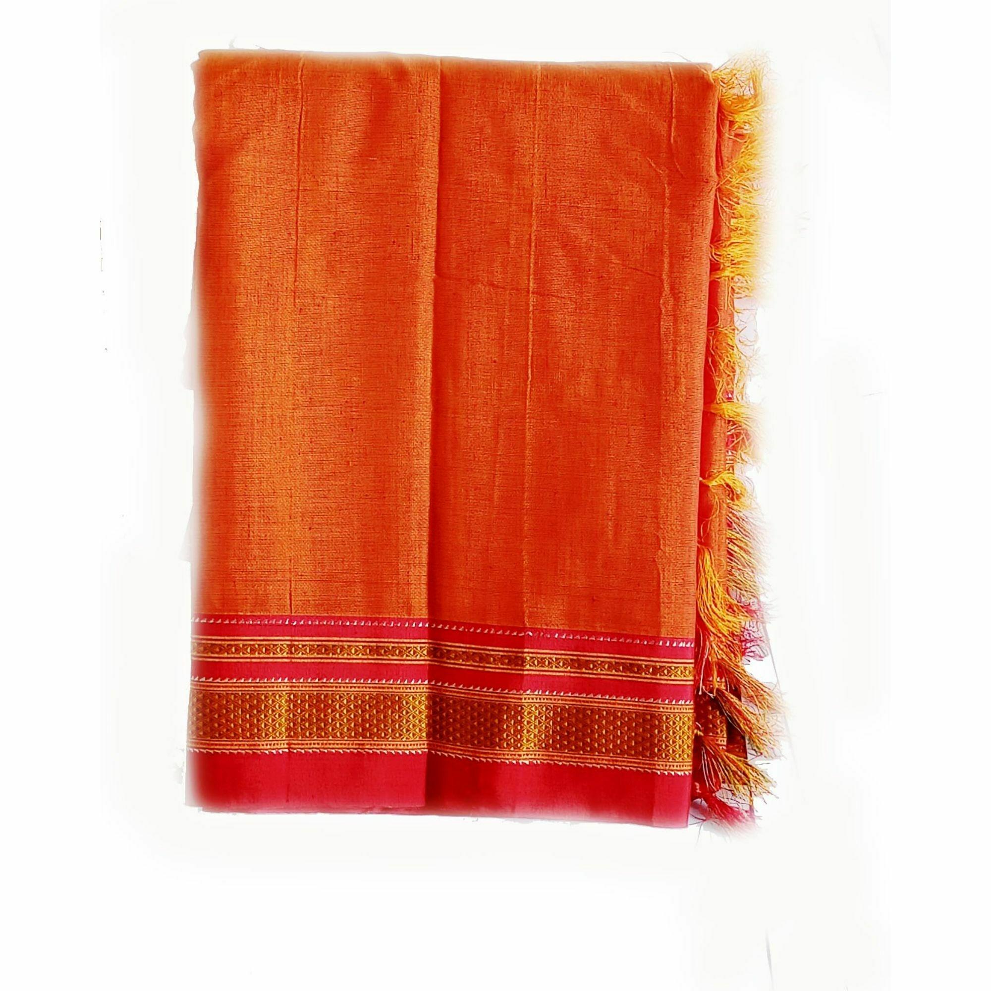 Yellow And Red Mysore Handloom Pure Crepe Silk Saree - Buy Now
