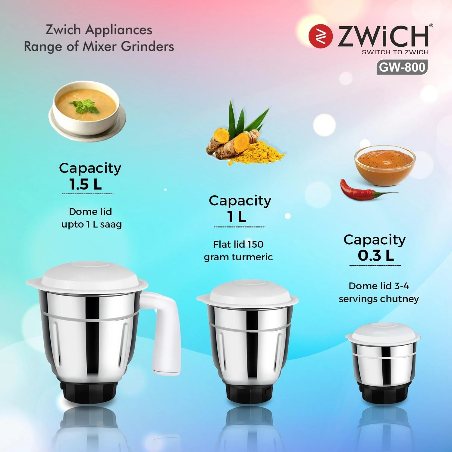 Buy Zwich Mixer Grinder - 3 Jar GW800, Superior Mixie For Kitchen