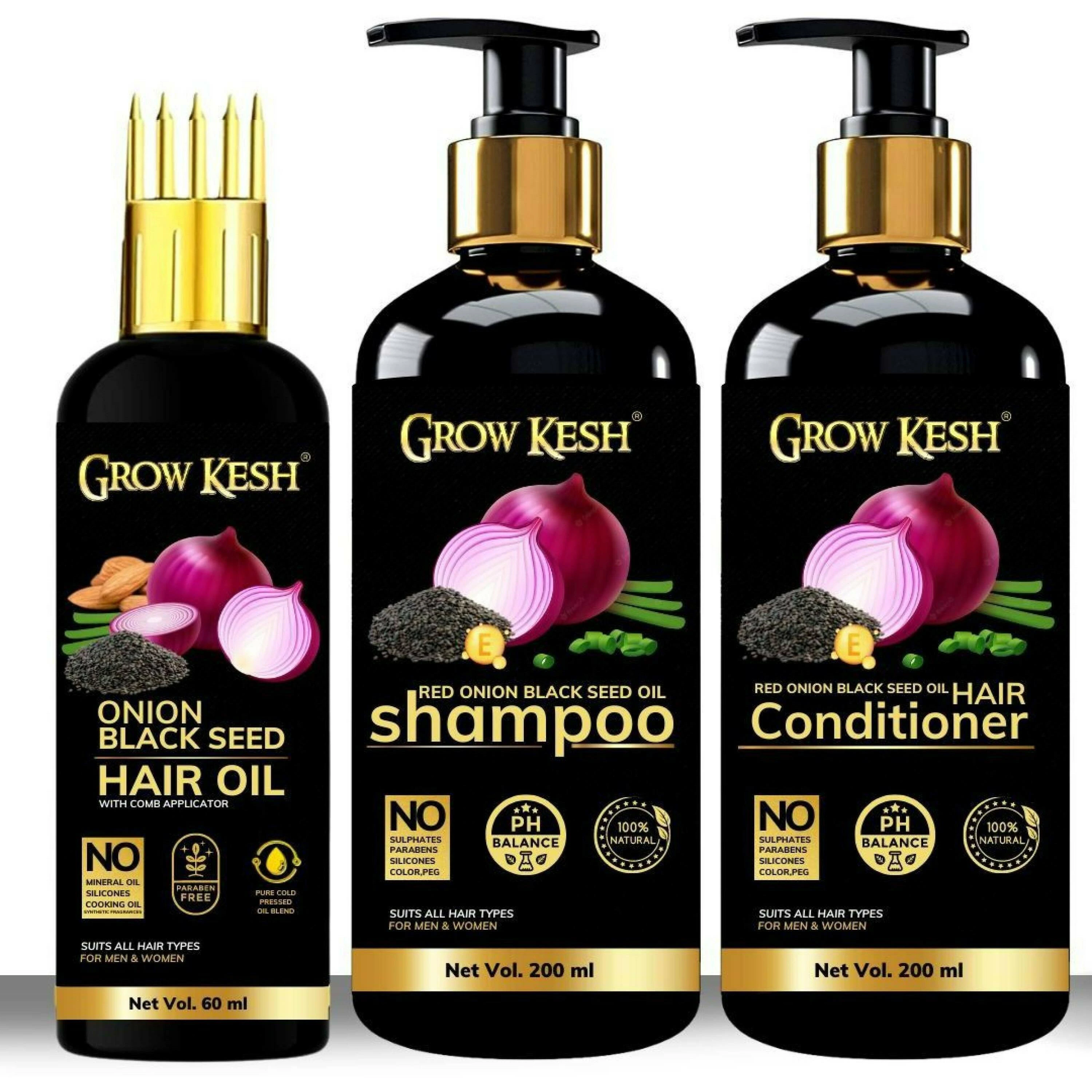 Grow Kesh Red Onion Black Seed Oil Hair Care Kit for Men and Women (Pack of  3) - JioMart