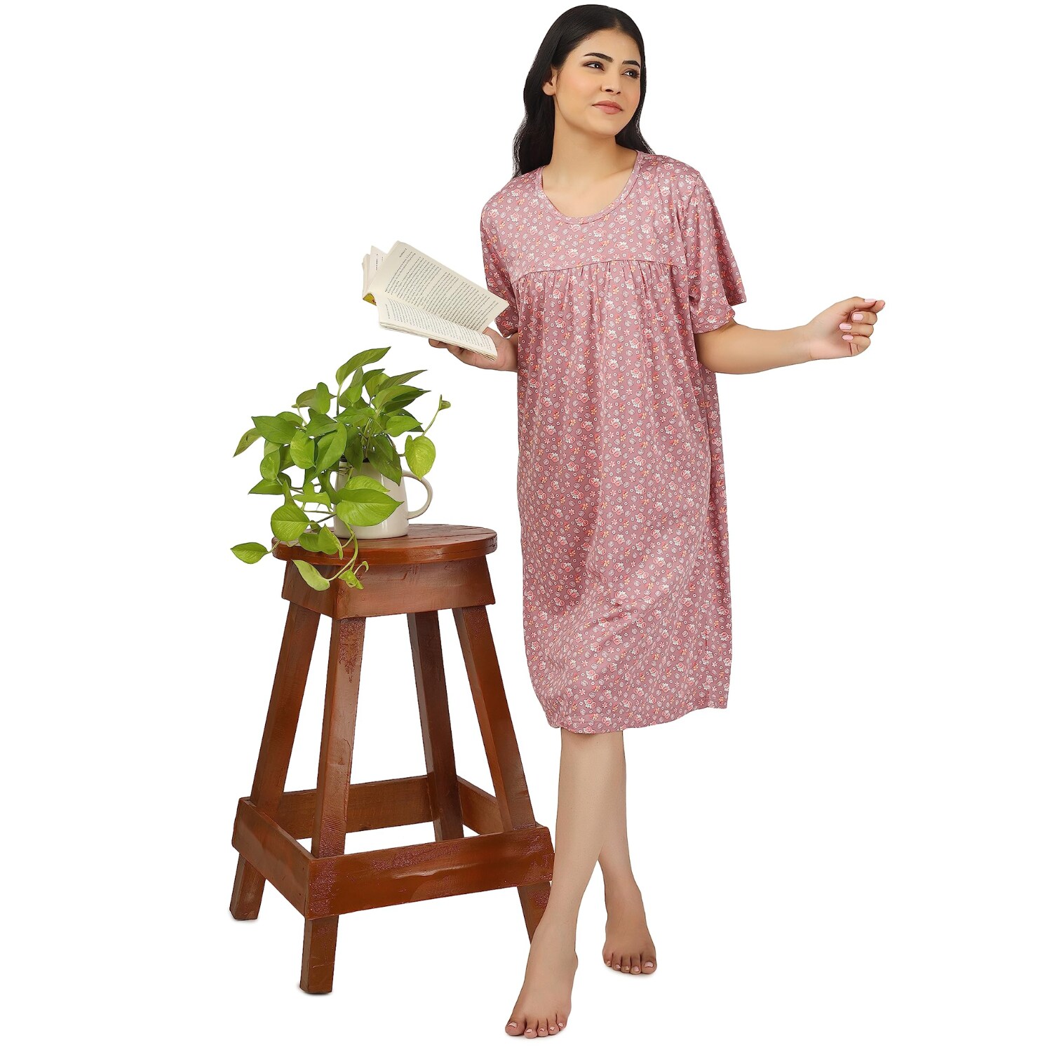 Buy AUREA Night Gown For Women | Cotton Night Gown Knee Length Short | Nighty  Dress | Comfortable Maxi Dress | Short Length | Stylish Sleepwear | Fancy  Sleepwear/Nightwear (Free Size, Multi