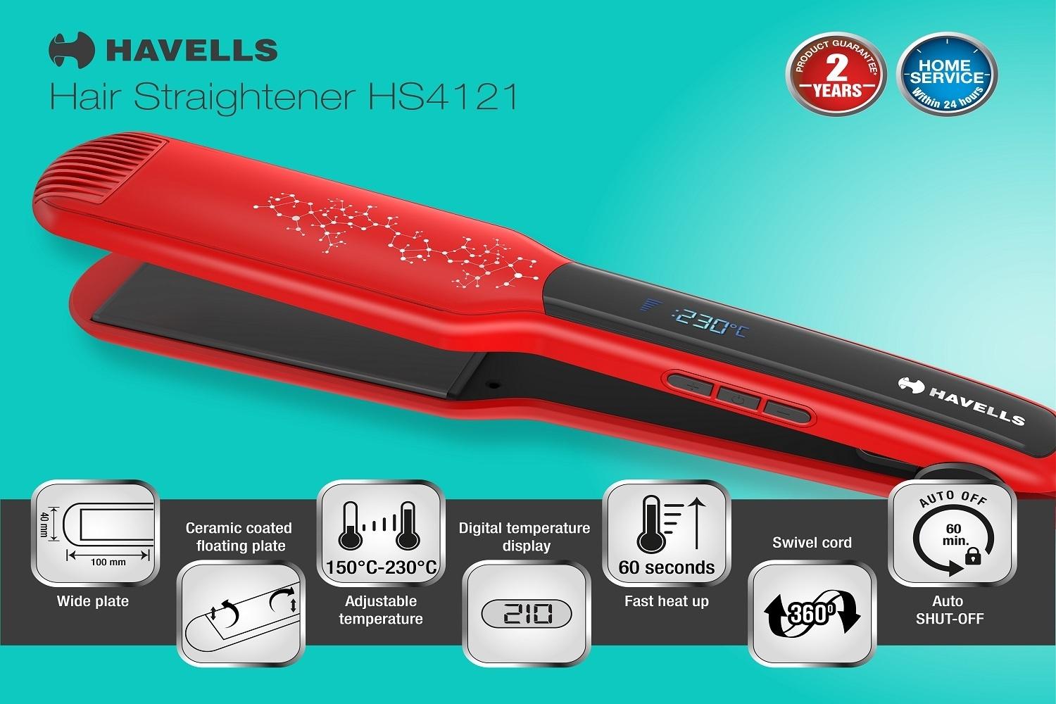 HAVELLS HS4121 RED WIDE PLATE HAIR STRAIGHTENER - JioMart