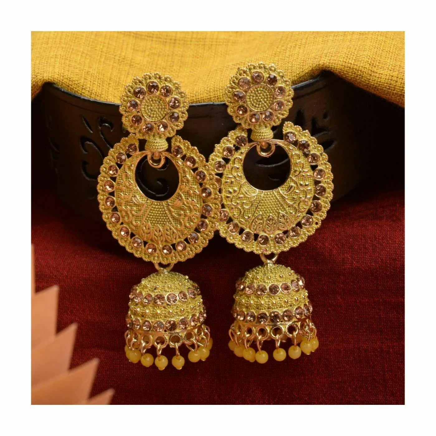 Antico Fancy Traditional Lyered Yellow Color Oxidized Big Jhumka Earrings  for Women. - JioMart