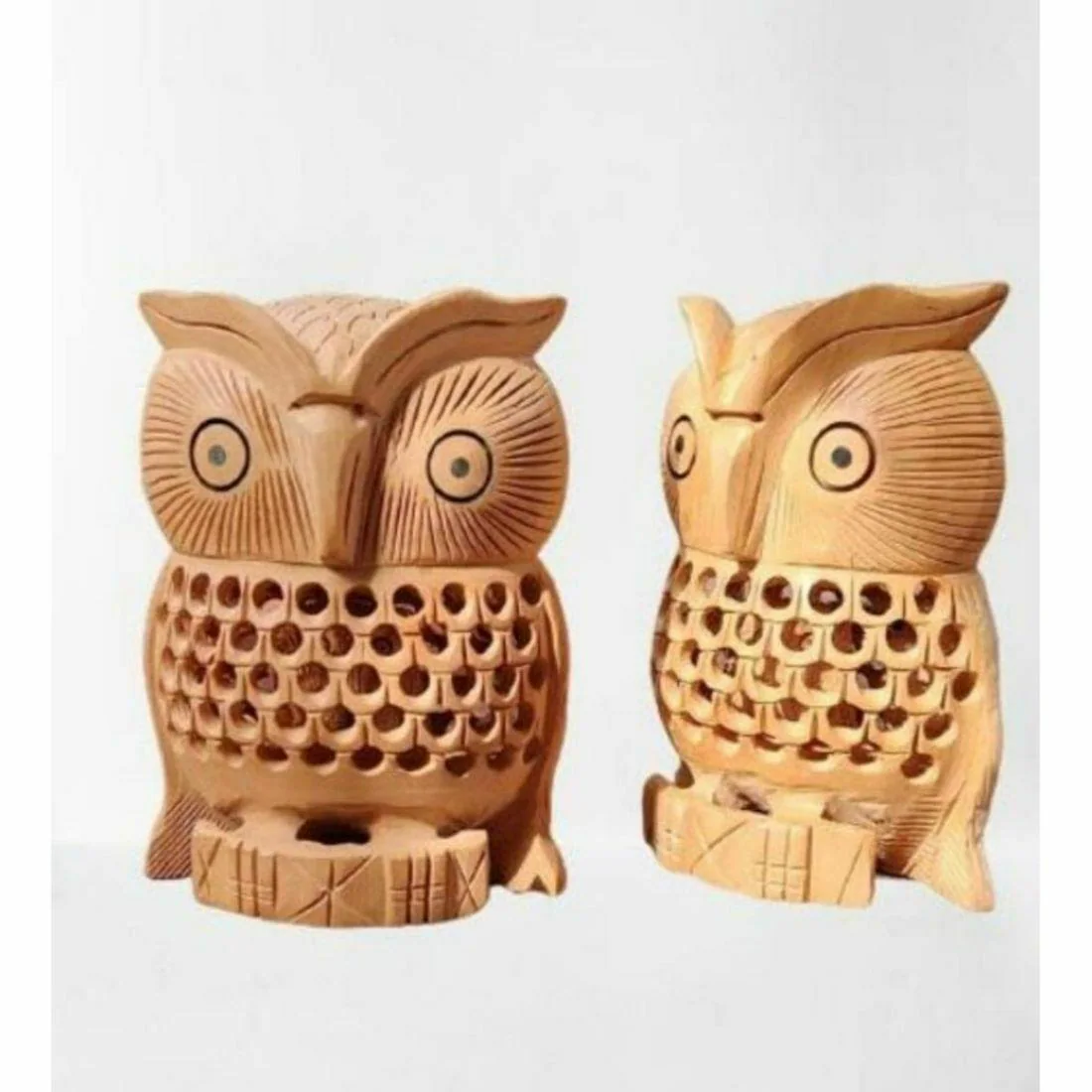 owl demo 2枚セット Buy K. Y. COLLECTIONS Showpiece Wooden Owl/Ullu 2 Piece for Home