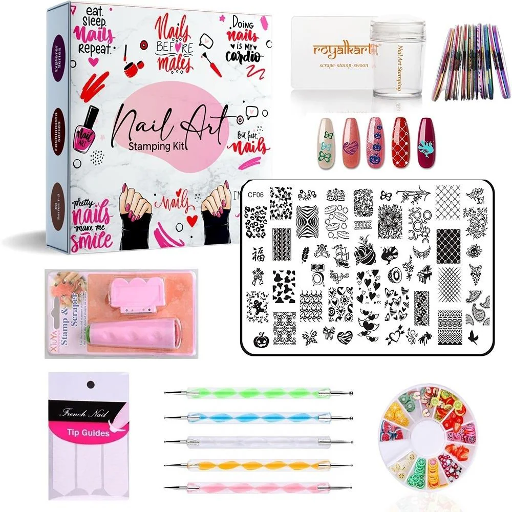 Royalkart Nail Art Kit for women 5 Nail Stamping Plate With Nail Stamper  scraper Finger Tip Guide Gift For Girl - JioMart