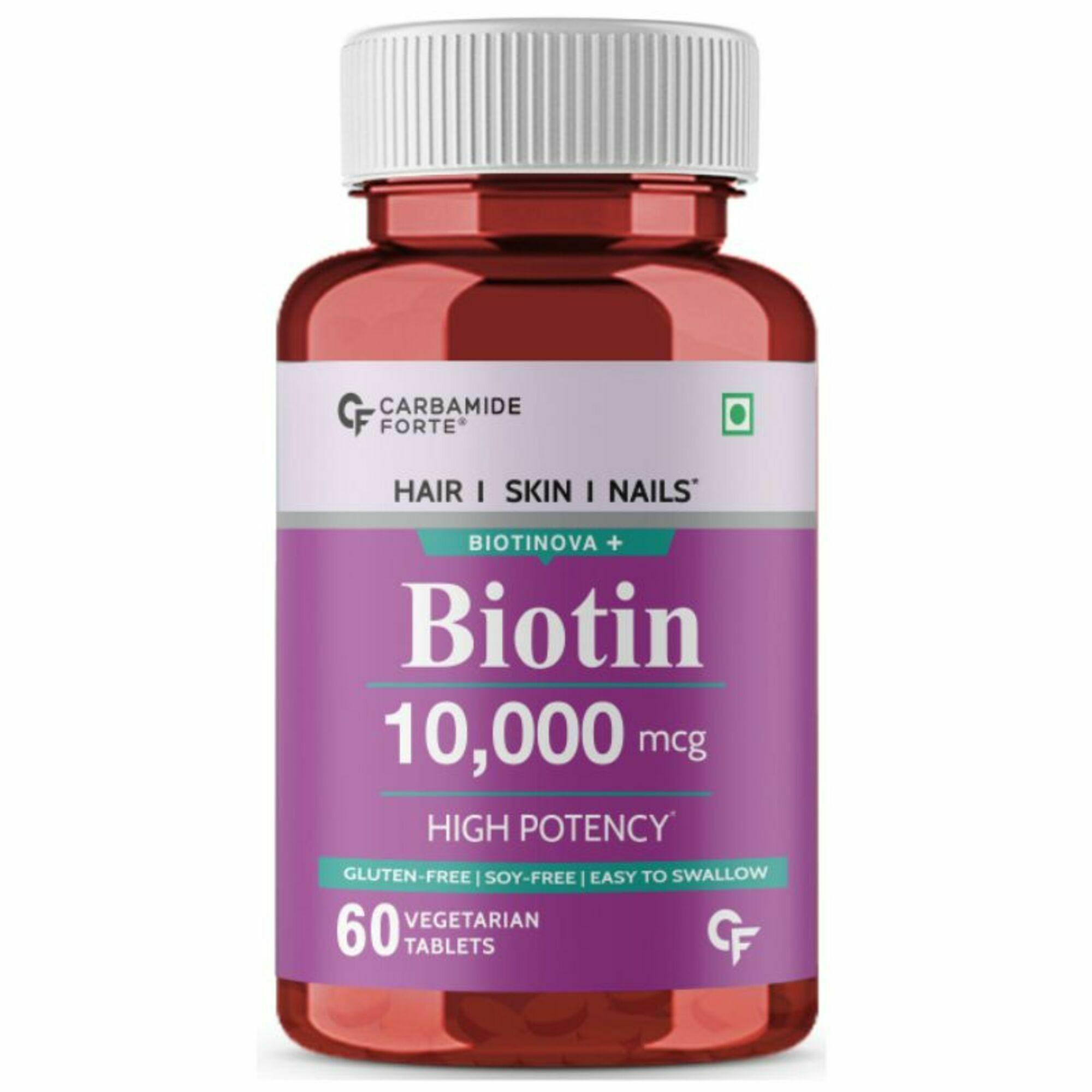 Carbamide Forte High Potency Biotin Tablets 10000 Mcg For Hair Growth 60  Veg Tablets - JioMart