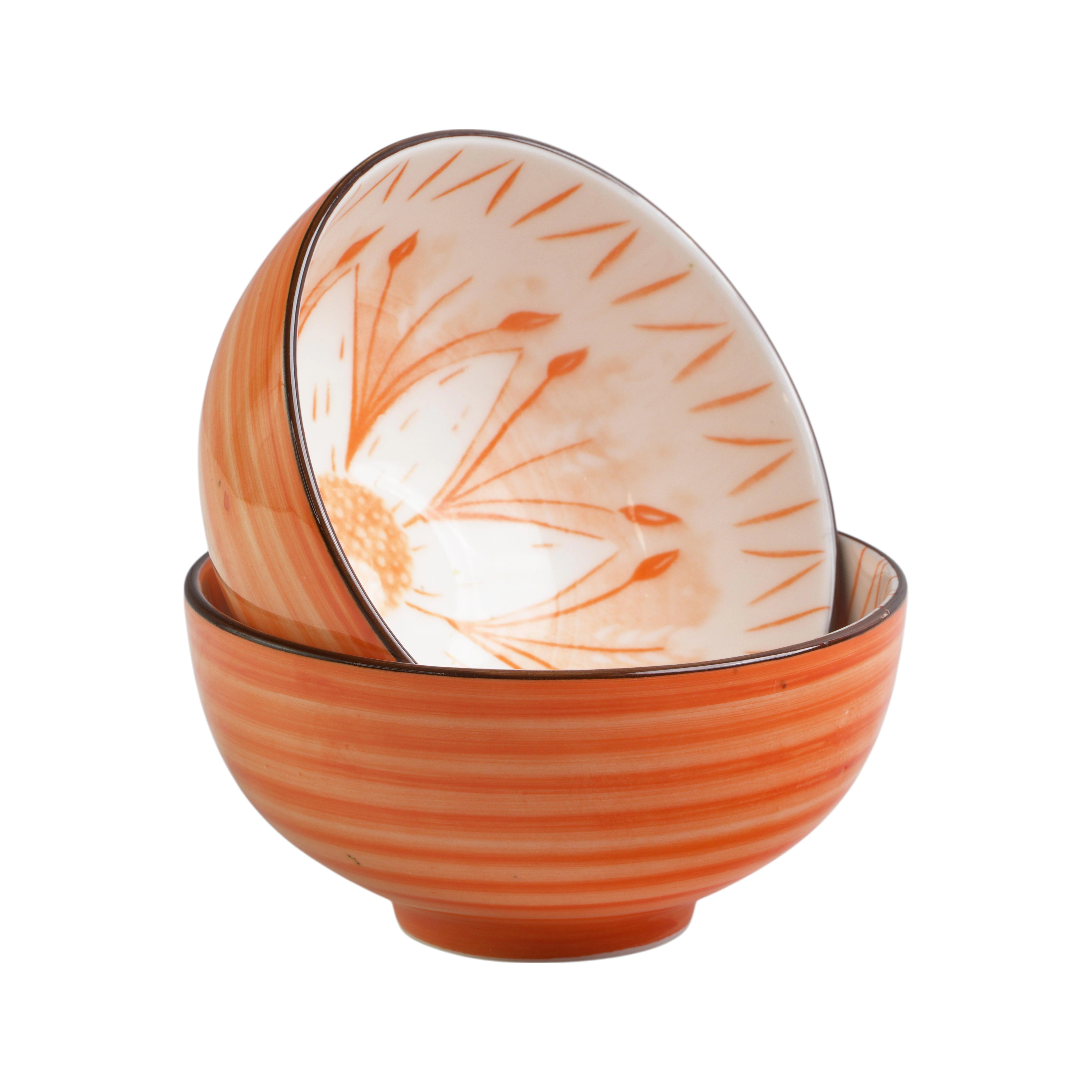 WALWARE Kyoto Snack Bowl Orange 2 Pcs Snack Bowls Set of 2 for Serving Pasta, Noodle, Maggi, Cereal Microwave Safe Salad Bowl, Mixing Bowl for Snacks