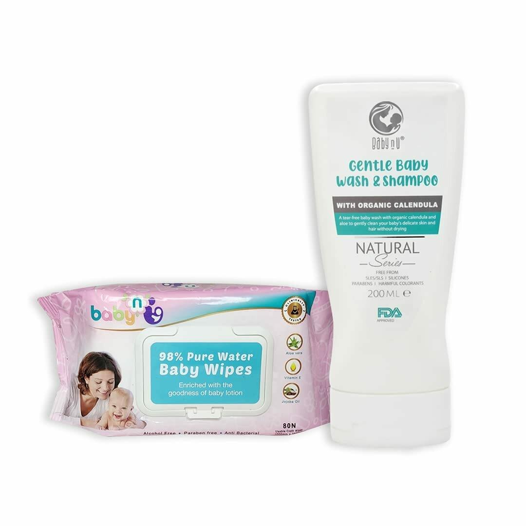 BabyNu Natural Baby Wash (200 ml) and BabyNu 98% Pure Water Baby Wipes (80 wet  Baby Wipes) - JioMart