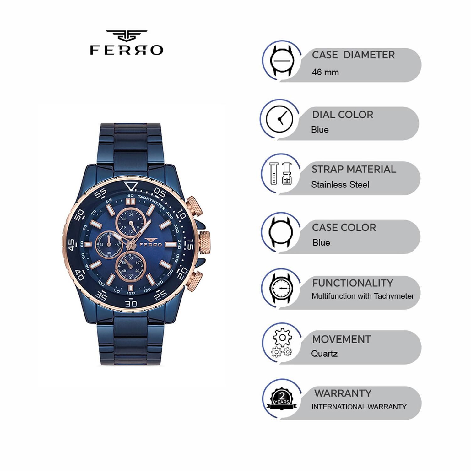 Buy Ferro Multifunction Navy Blue Round Dial Men's Watch - FM1542A