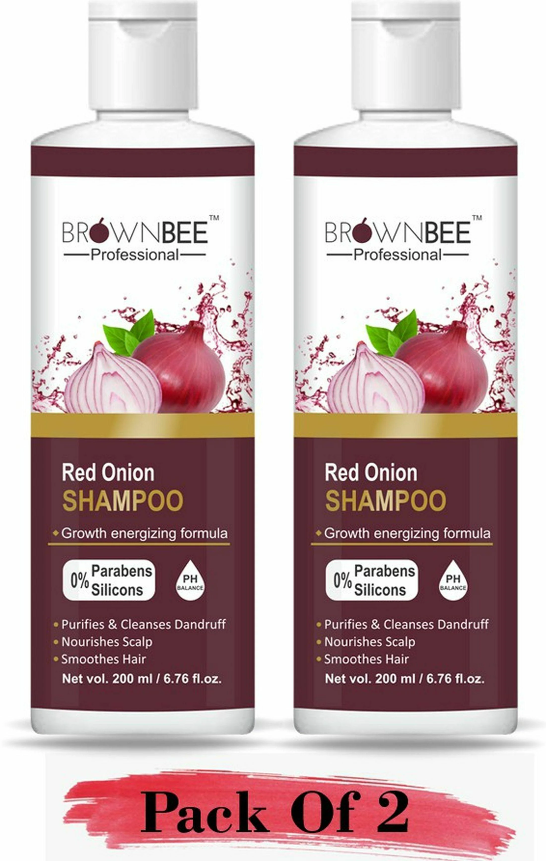 brownbee Organic Shampoo Hair Straightening Red Onion and Black Seed All Hair  Type Unisex 200 ml (Pack of 2) - JioMart