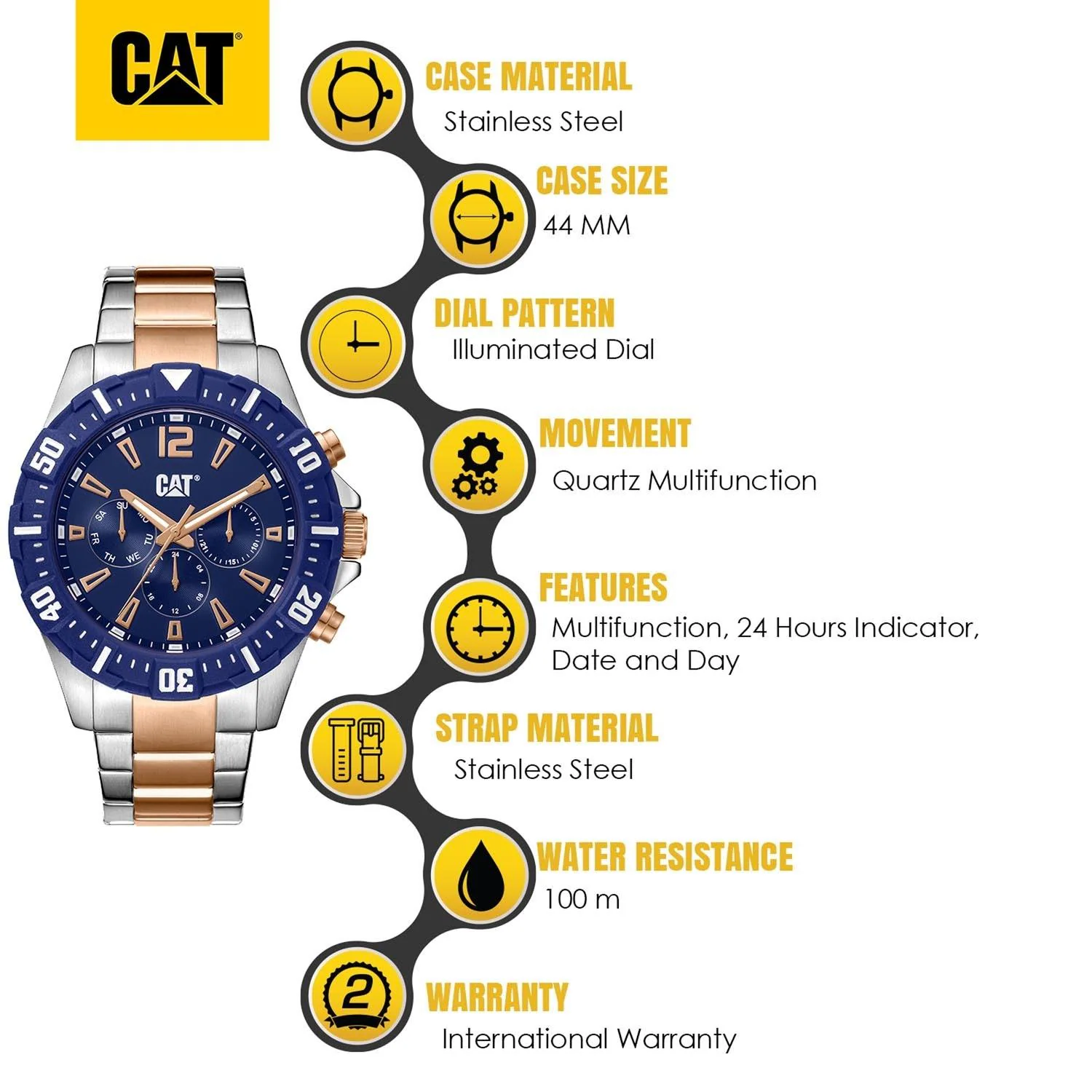 Buy CAT Steer Multi Dual Time Blue Round Dial Men's Watch - PX
