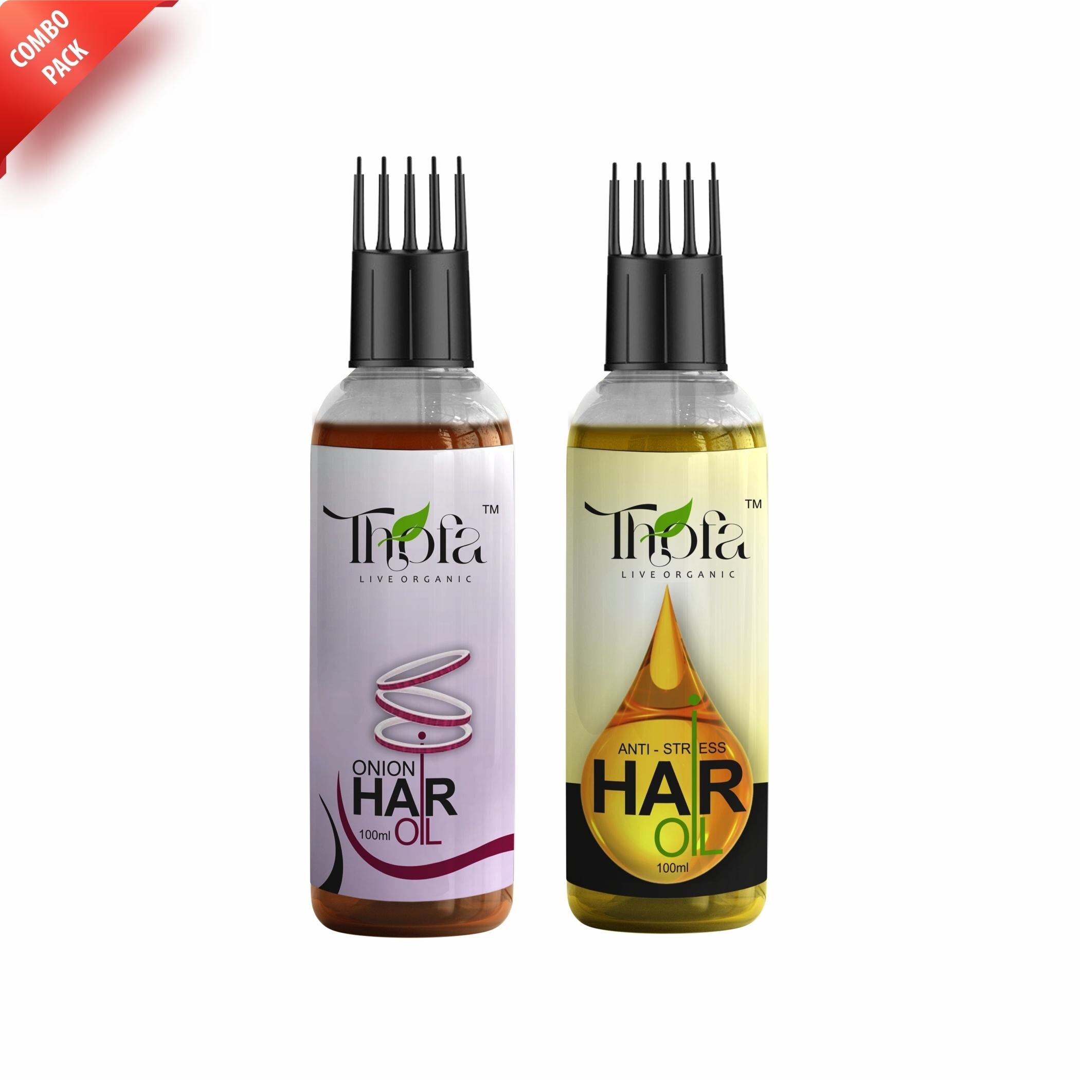 Thofa Hair Oil Combo (Onion + Anti Stress Hair OIl ), Enriched with Henna,  Neem Onion & Almond Oil, Infused Onion, Coconut Oil - For Men & Women -  100ML+100ML - JioMart