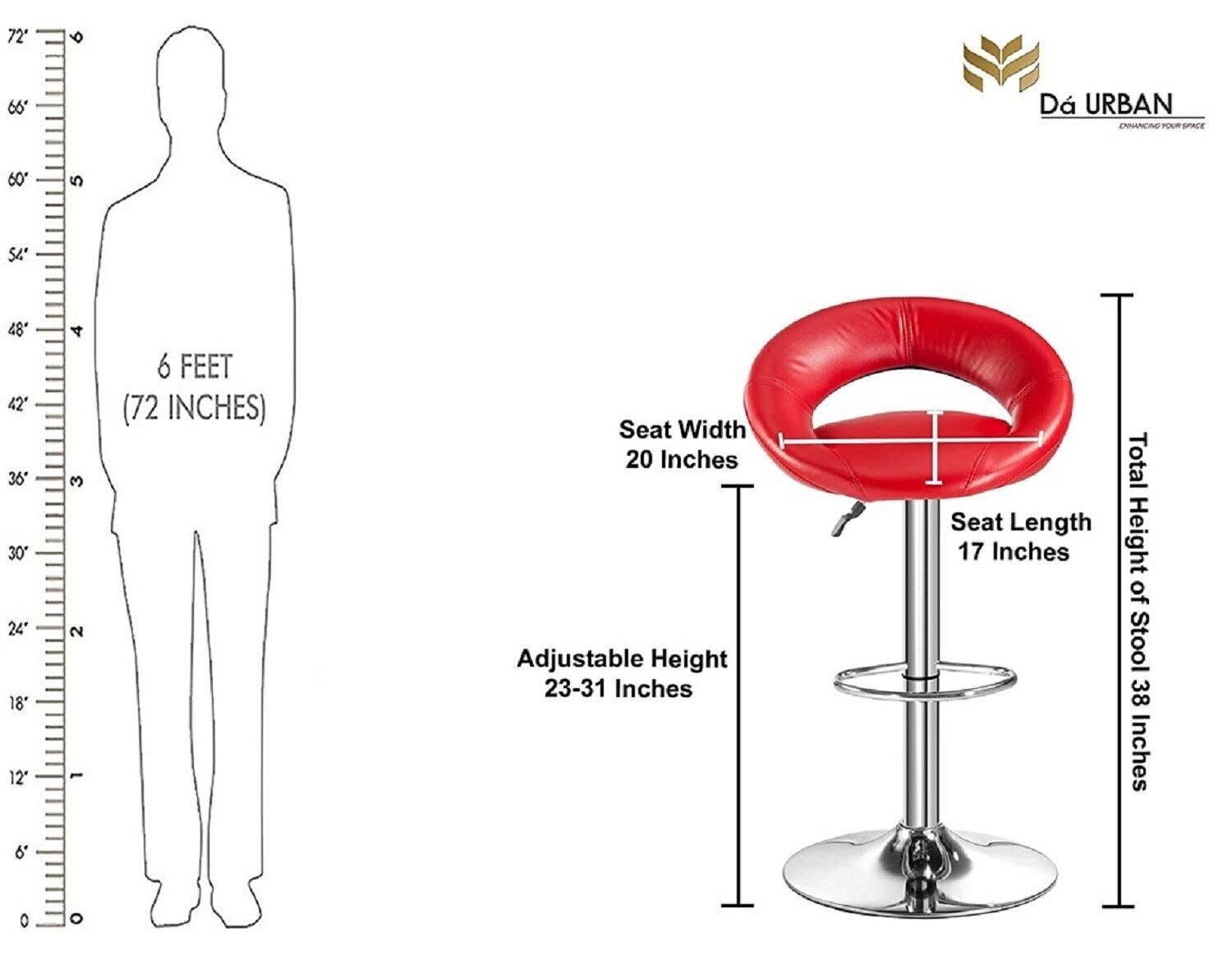 Da Urban Smiley Height Adjustable Red Leatherette Bar Stool Chair 50 Cm X 52 Cm X 94 Cm Jiomart