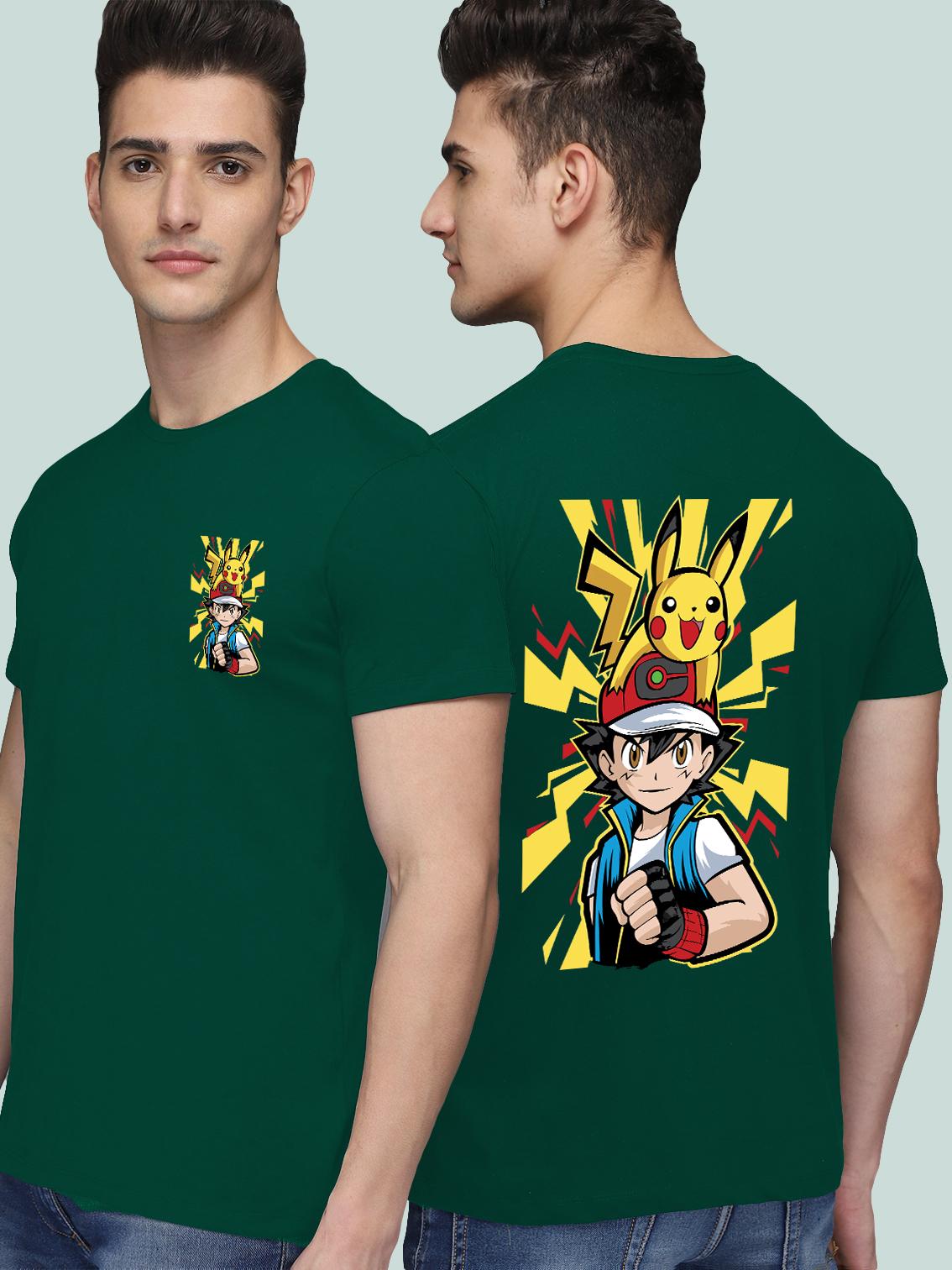 Buy BLISSINK Pokemon Front And Back Printed Green Cotton Tshirt