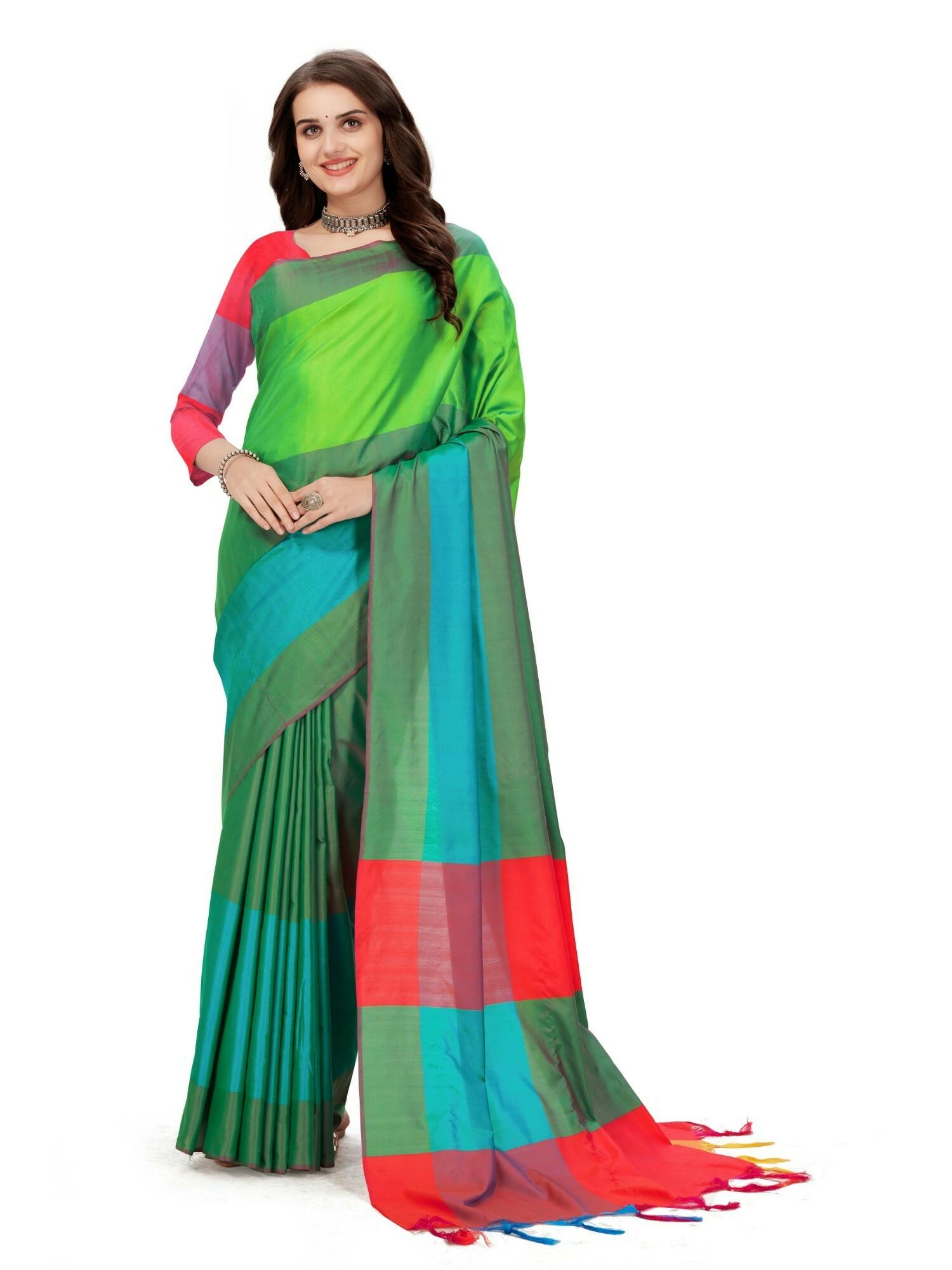Buy Samah Printed, Geometric Print, Floral Print Kanjivaram Cotton Silk  Dark Blue, Pink Sarees Online @ Best Price In India | Flipkart.com