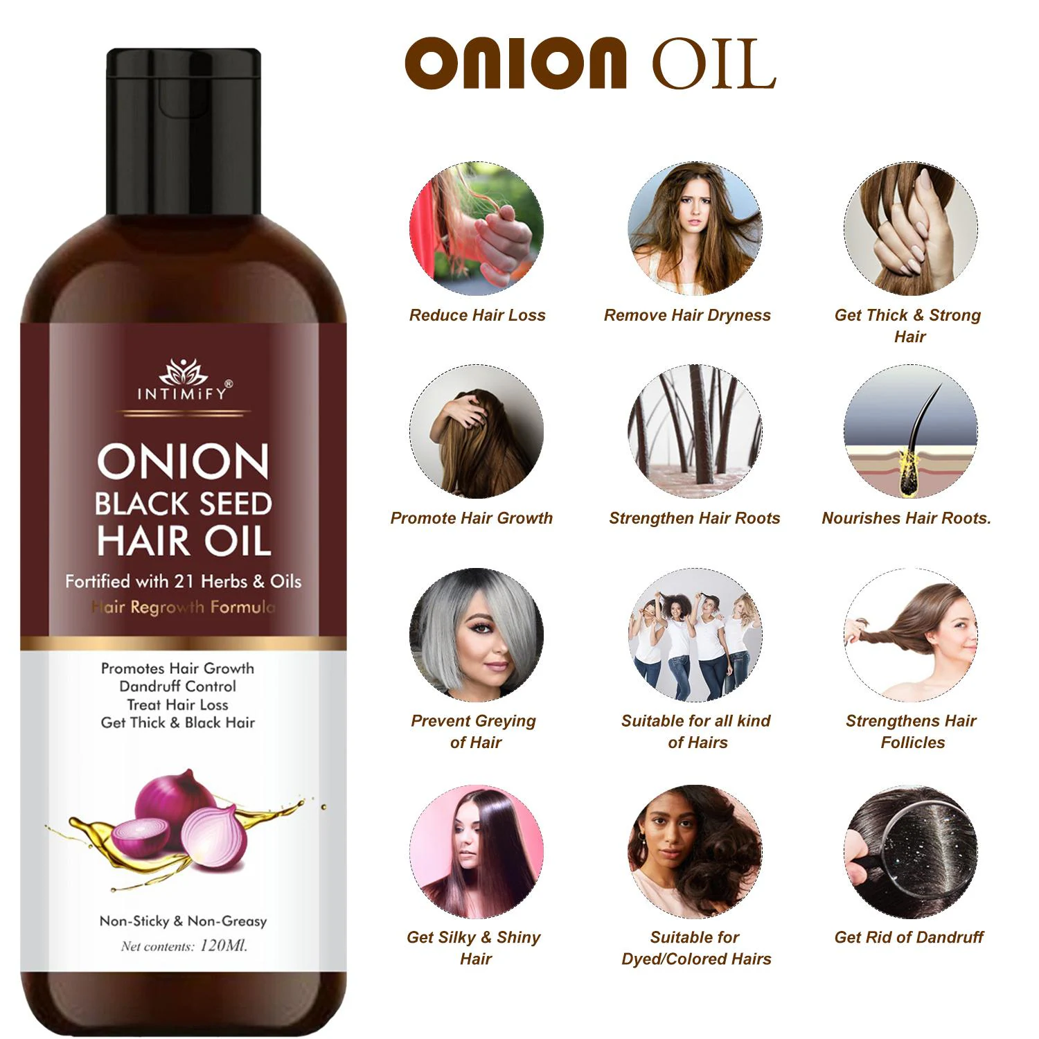 Intimify Onion Black Seed Hair Oil for black hair, hair growth, strong hair,  shiny hair, thick hair - JioMart