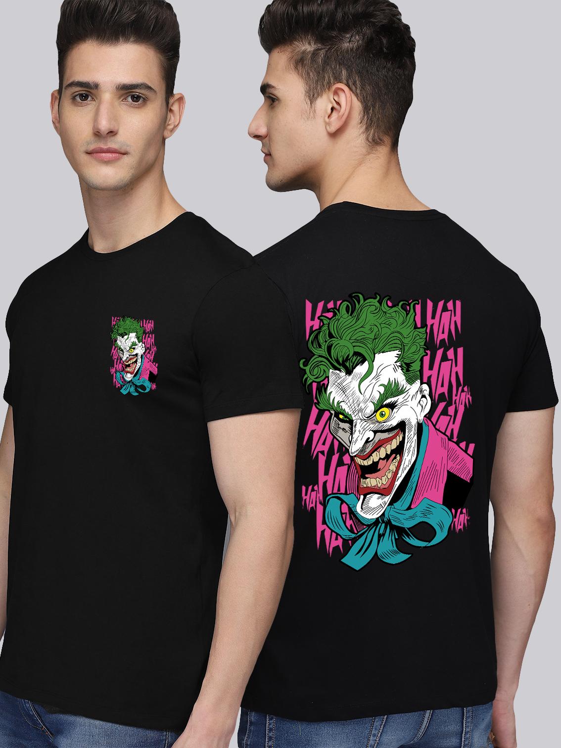 Buy BLISSINK Joker Front And Back Printed Black Cotton Tshirt for
