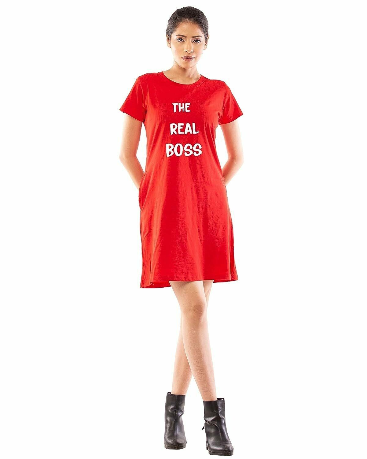 Buy Lappen Fashion Women's Printed Tee Dress | A-Line Long T-Shirt