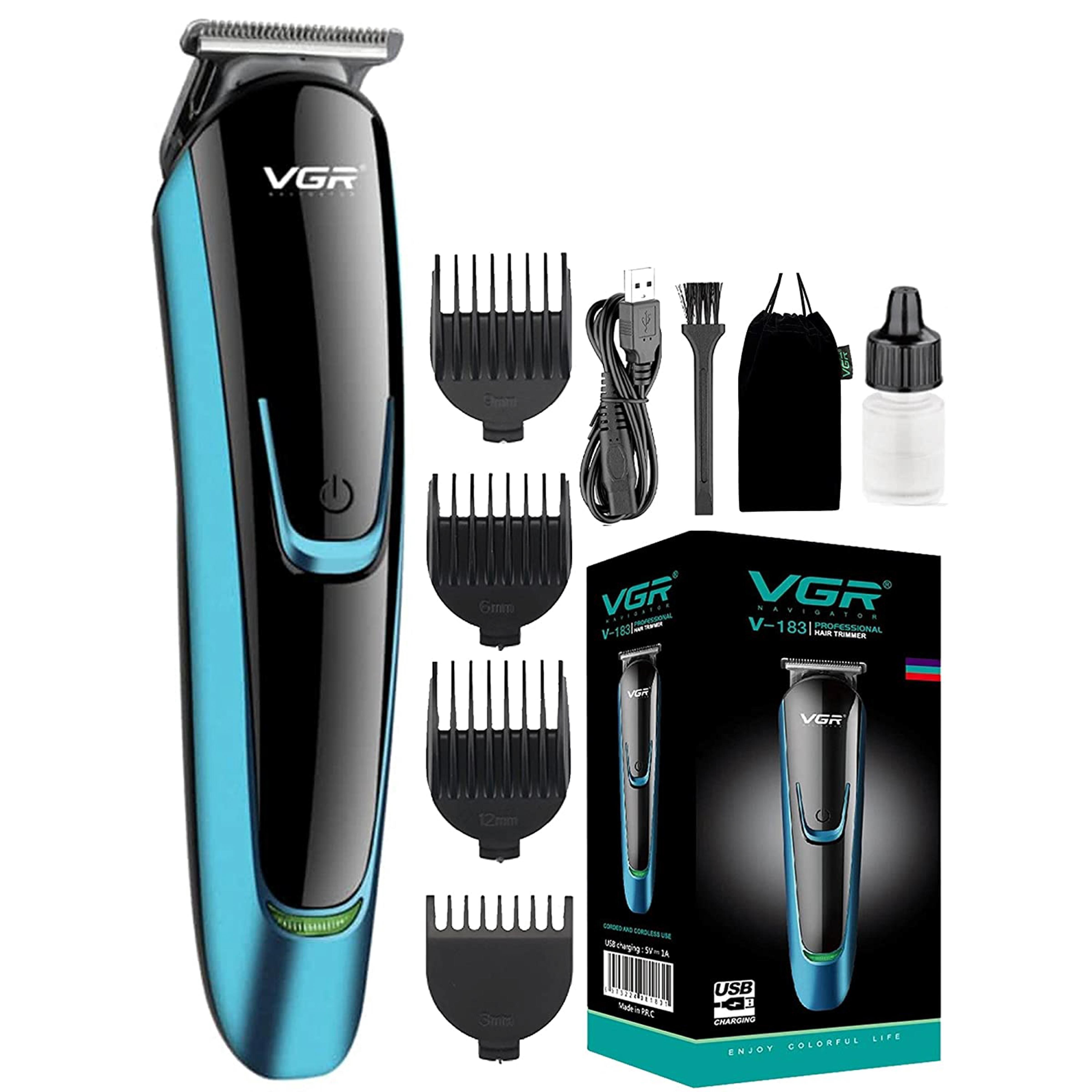 VGR V-183 Professional Rechargeable Hair Trimmer Runtime: 120 min Trimmer  for Men (Black, Blue) - JioMart