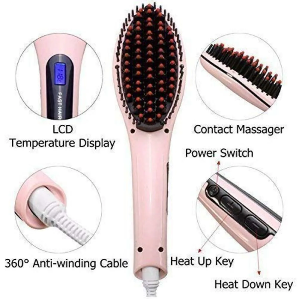 Figment Hair Electric Comb Brush 3 in 1 Ceramic Fast Hair Straightener For  Women's Hair Straightening Brush with LCD Screen, Temperature Control  Display,Hair Straightener For Women (Pink) - JioMart
