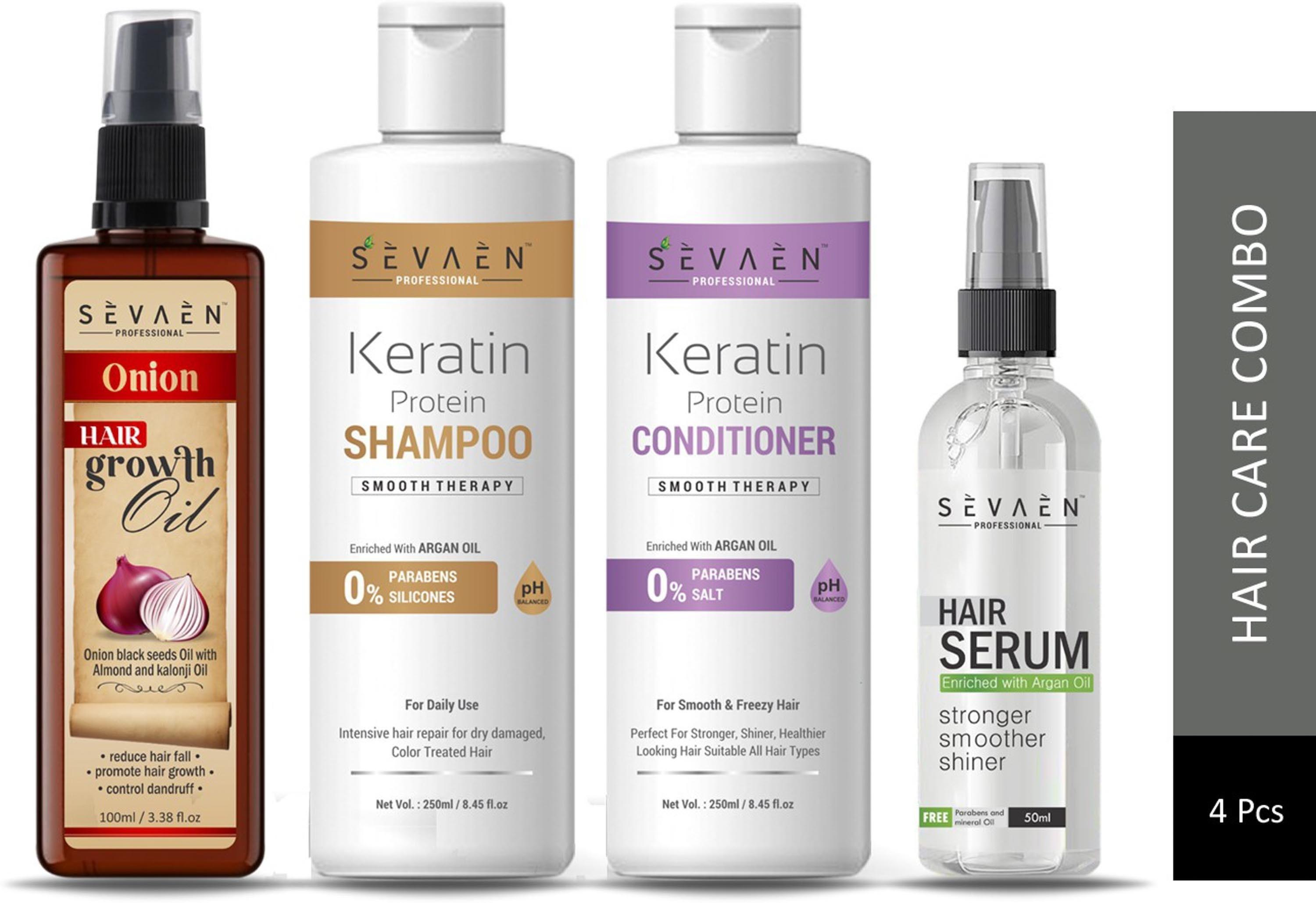 Sevaen Full Hair Care Combo - Hair Growth Oil 100 Ml, Keratin Shampoo And  Conditioner 250 ml Each And Hair Serum 50 ml For Men And Women Done - 4 Pc  - JioMart