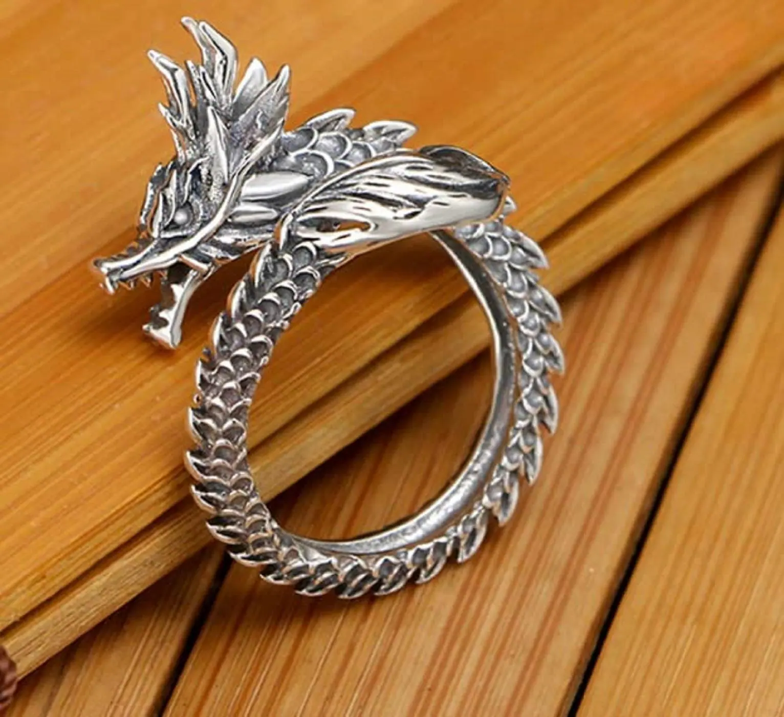 Buy AJS Silver Dragon Ring Adjustable Silver Men's Ring, Wild