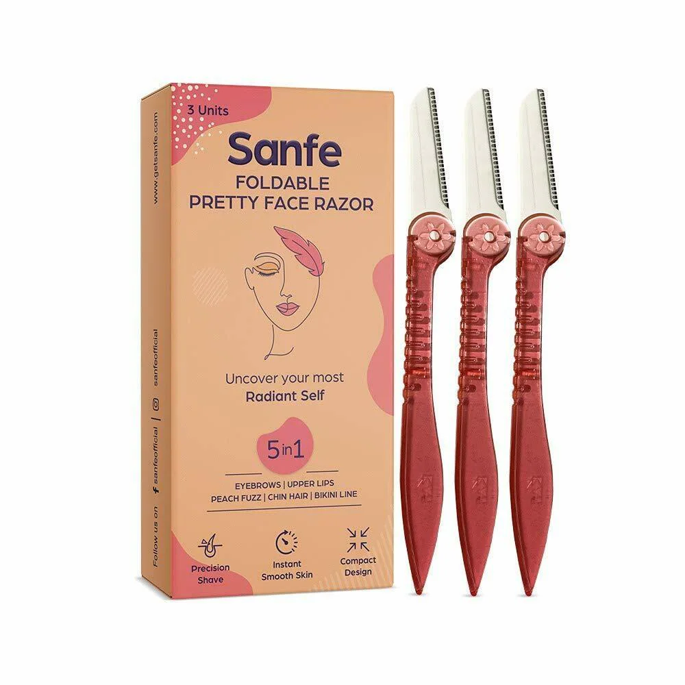 Sanfe Foldable Pretty Face Razor for pain-free facial hair removal (3  units) - upper lips, chin, peach fuzz - Stainless steel blade, firm grip -  JioMart