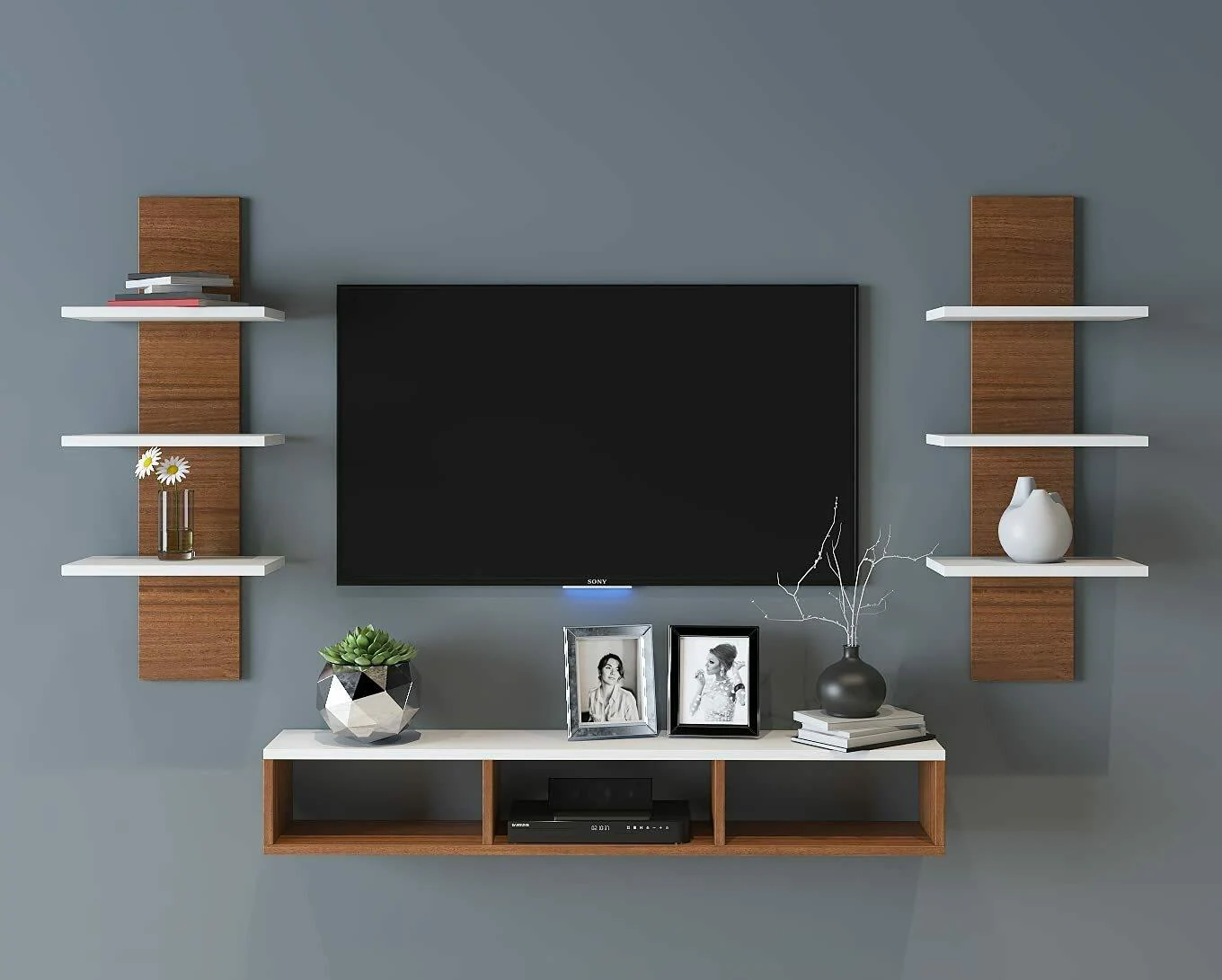 Furnifry Wooden TV Entertainment Unit with 2 Wall Shelf for ...