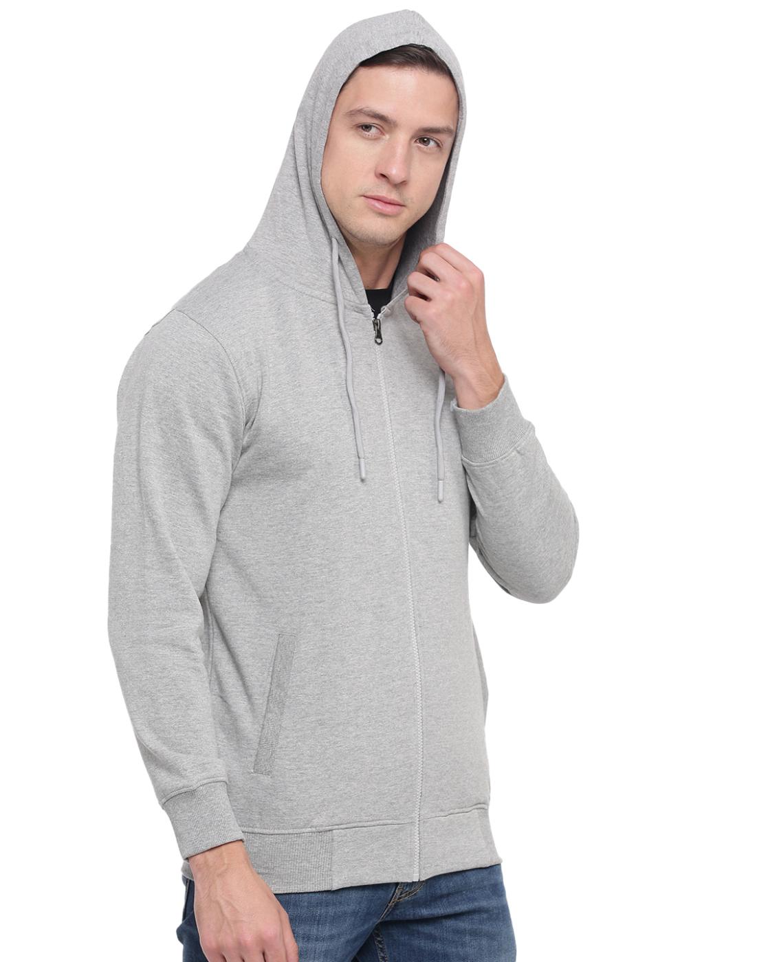 Buy LUX ONN Men's Grey Melange Self Design Cotton Hooded