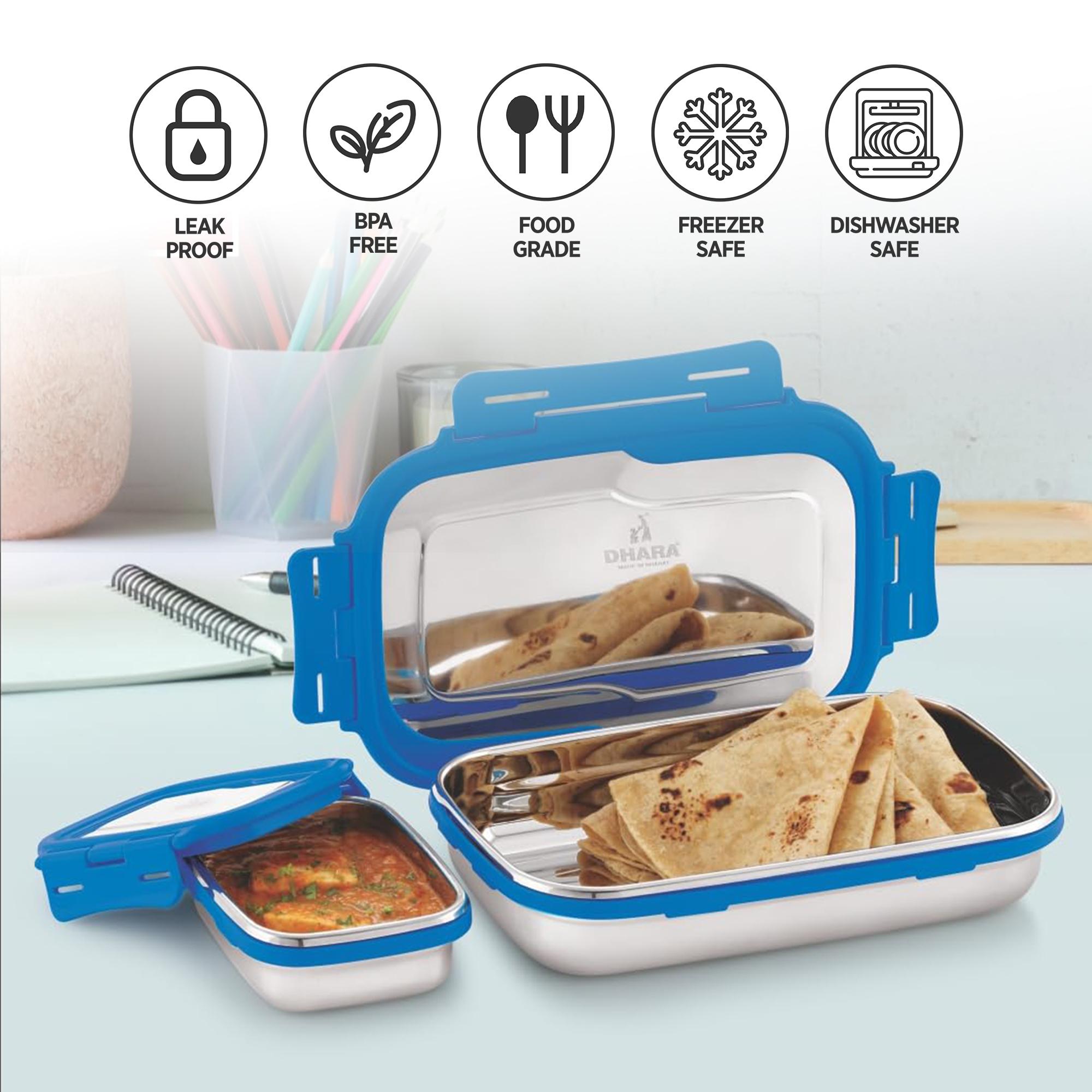 Buy Dhara Stainless Steel Blaze Airtight Leak Proof Lunch Box with