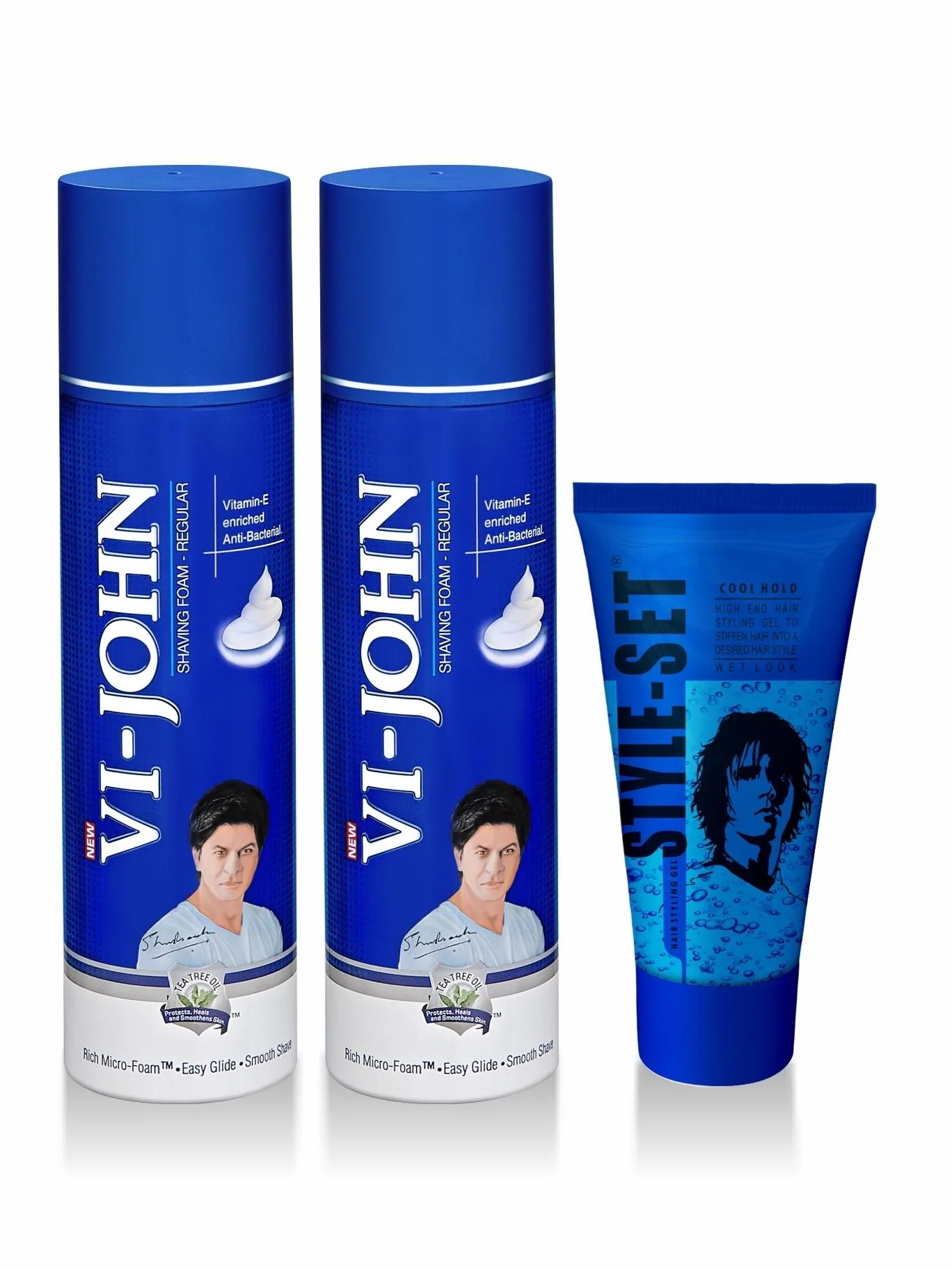VI-JOHN Shaving Foam Regular with Tea Tree oil, Vitamin with Anti-Bacterial  Properties 250g Each Shaving Foam for Men and Style Set Hair Gel (Pack of  3) - JioMart
