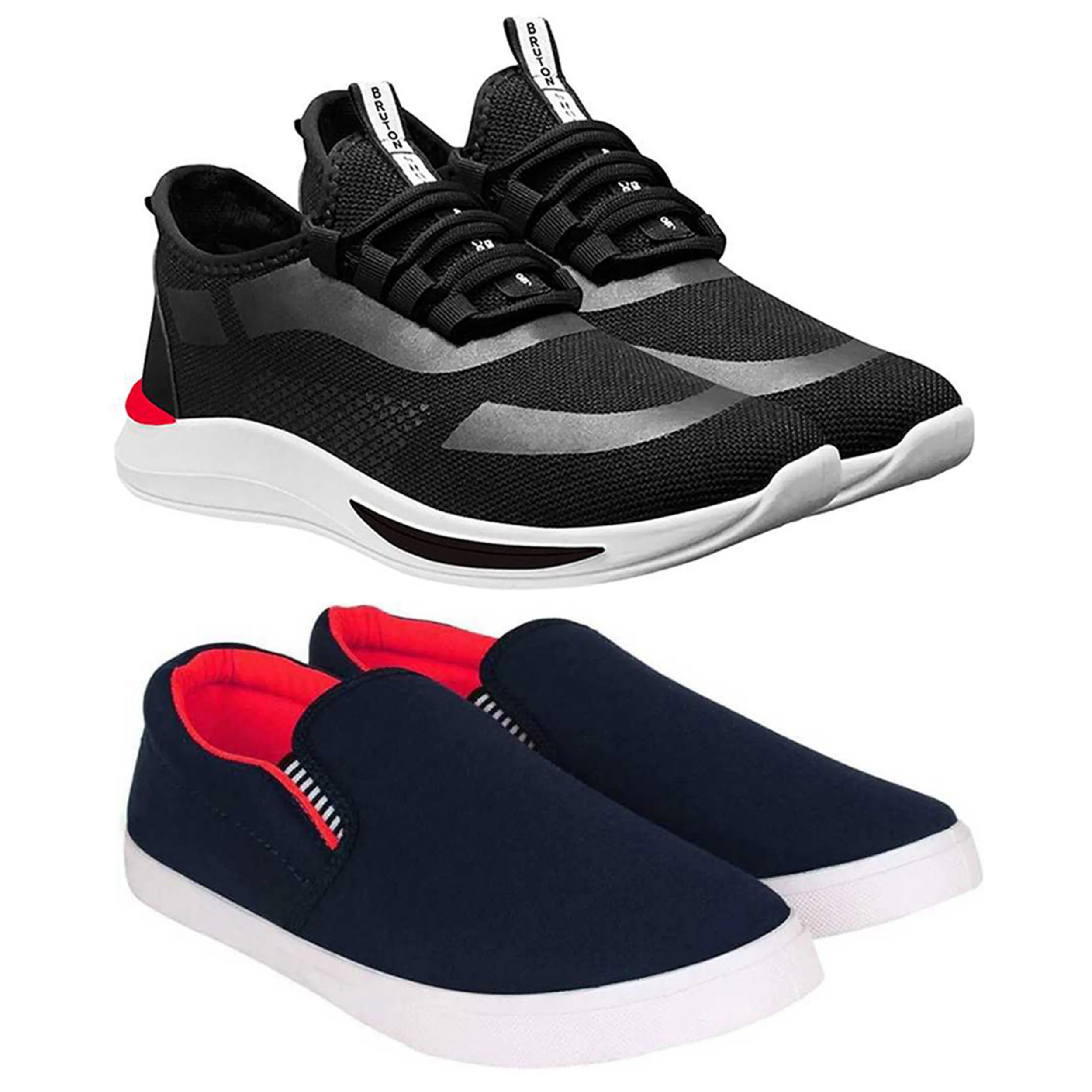 Buy BRUTON Combo Pack of 2 Pair of Shoes For Men(Black, Red