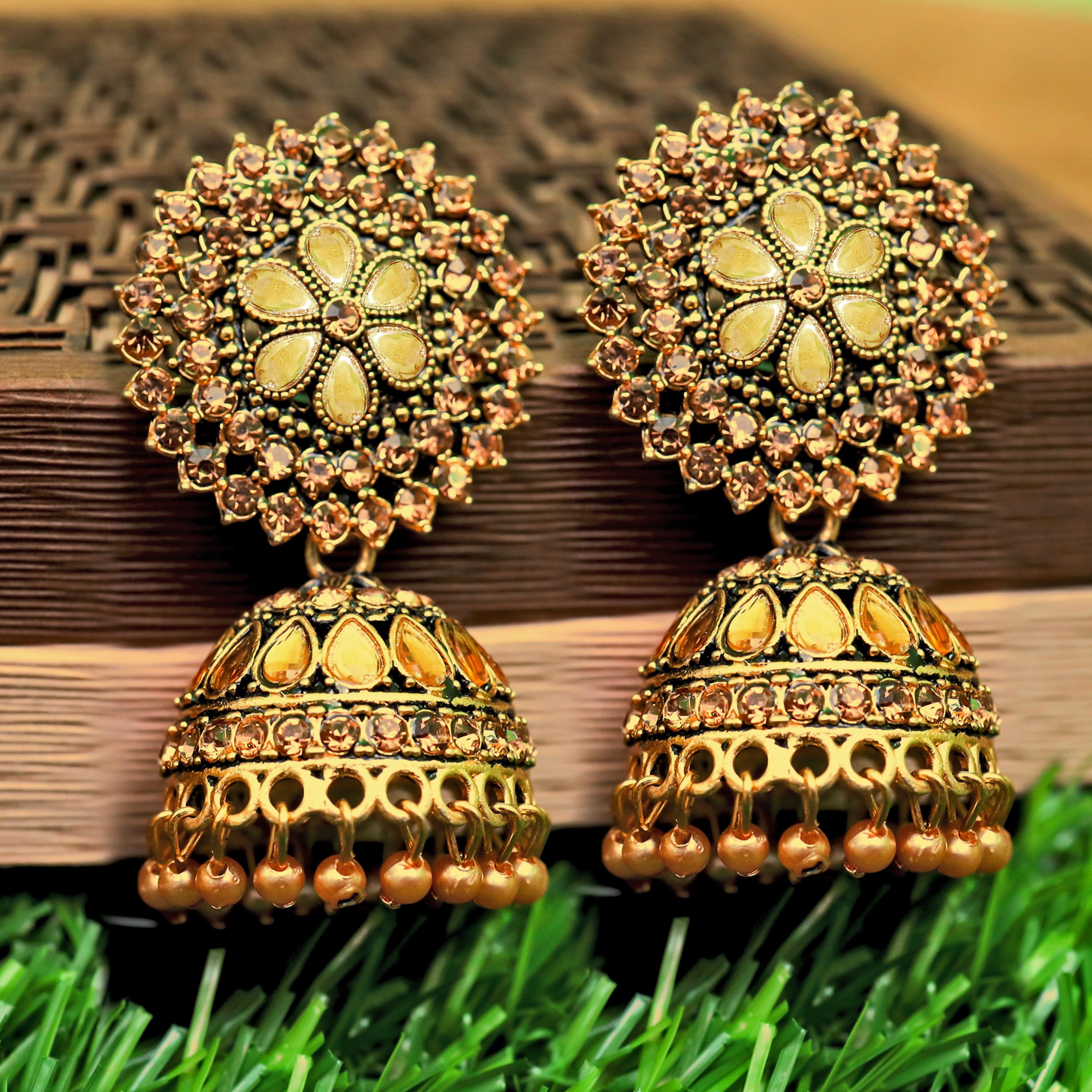 Fashion Frill Traditional CZ & Pearl Gold Plated Jhumka Earrings For Women  and Girls - JioMart