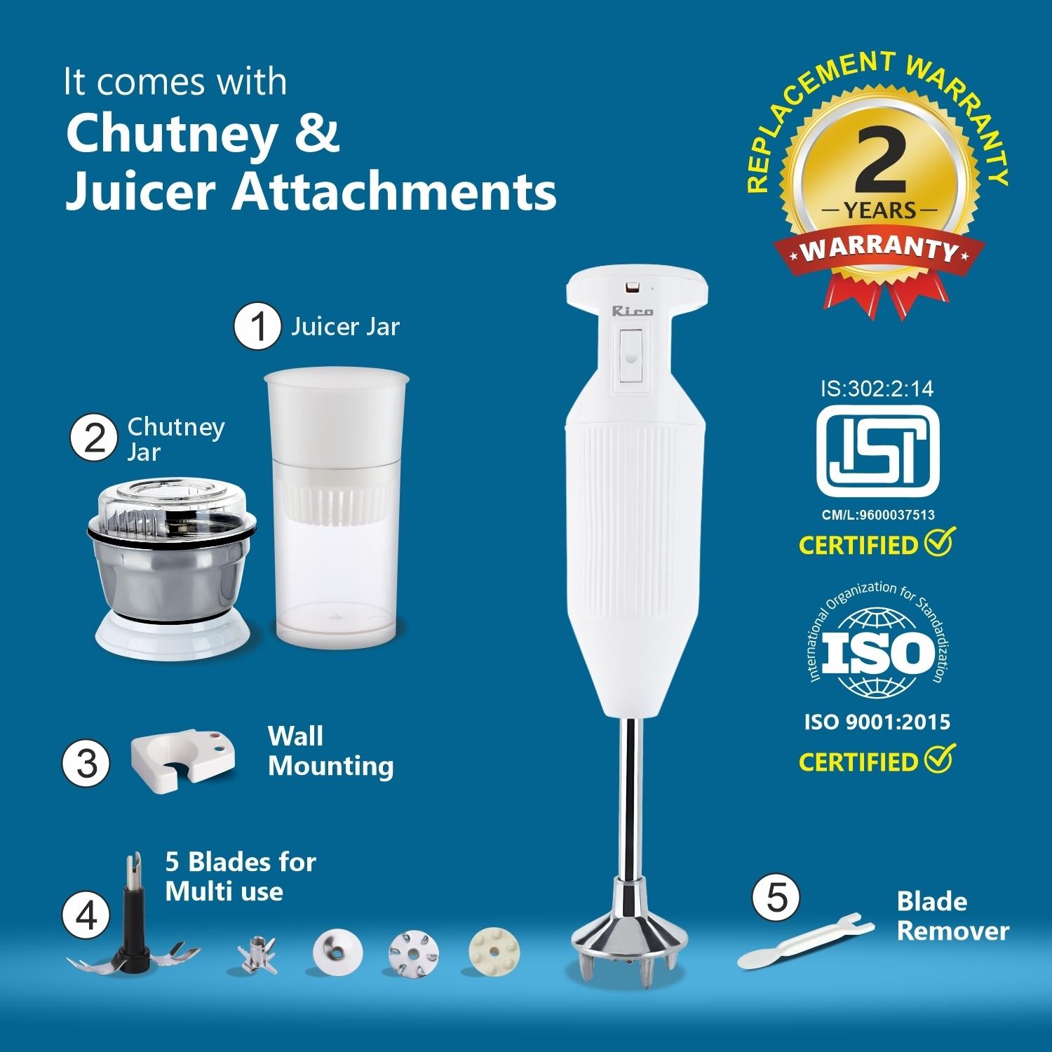 rico hand blender with chutney and juice jar