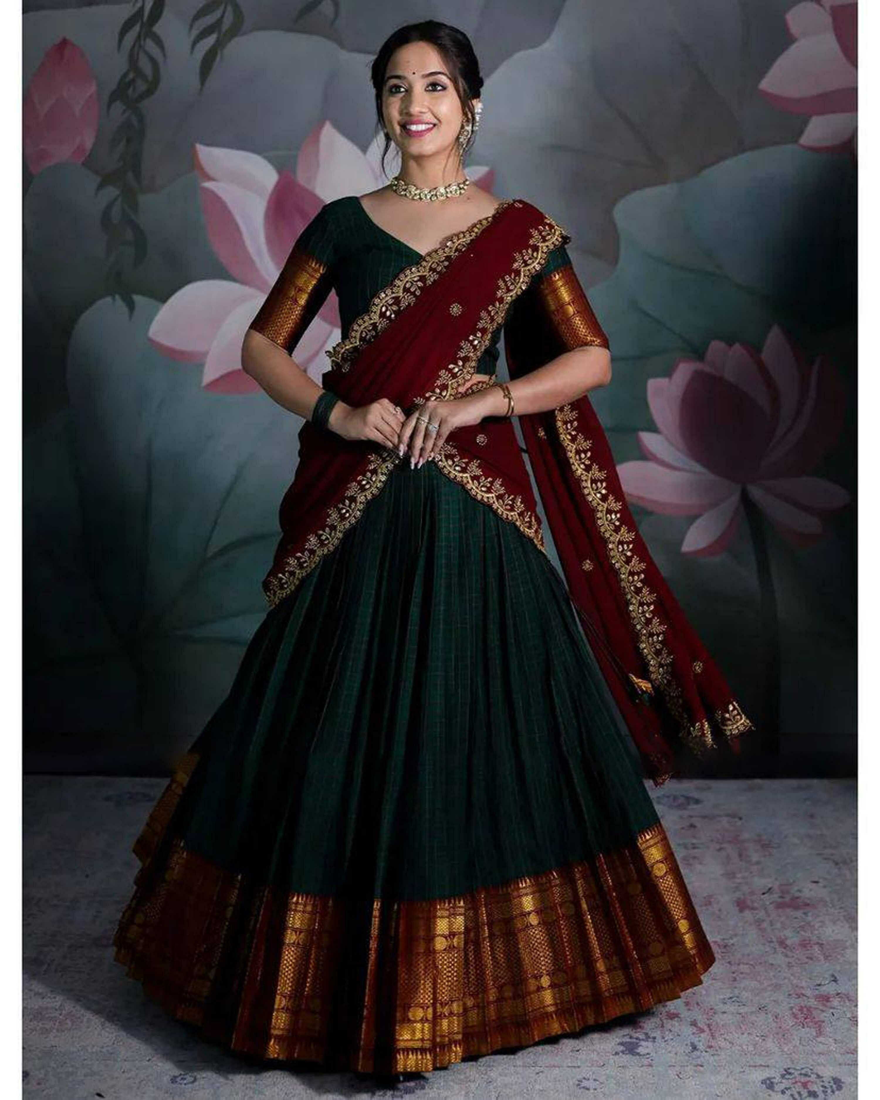 dark green half saree