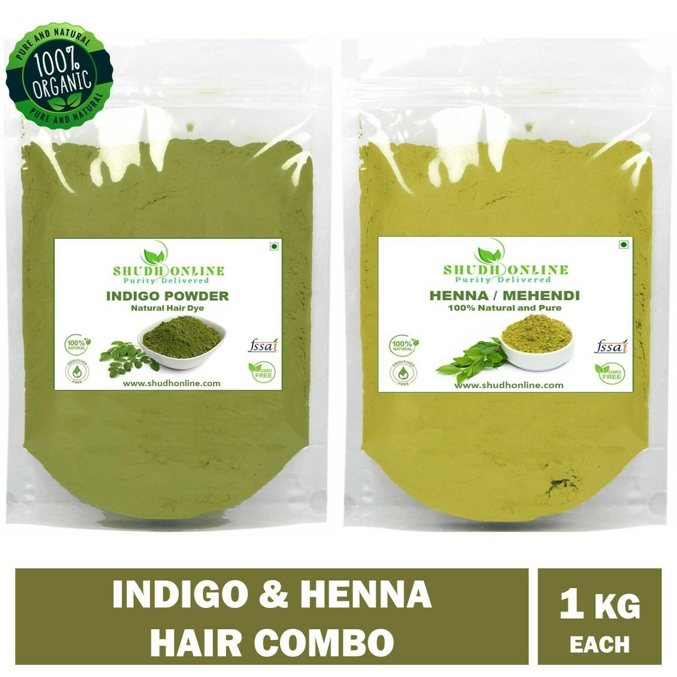 Shudh Online Indigo and Henna Powder (1000g each - 2 kg) Organic for Hair  Colour, Avuri and Mehandi, Neela Amari, Natural Mehndi, Neel Patti,  Neelayamari, Neli Aku - JioMart