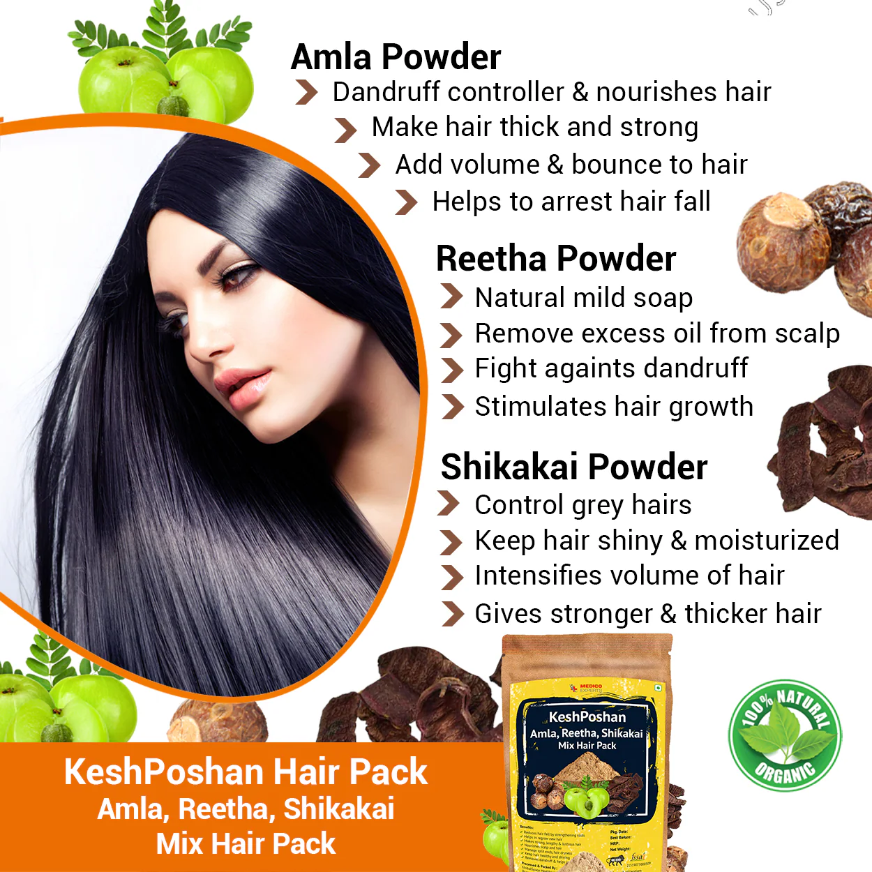 MedicoExperts KeshPoshan Amla Reetha Shikakai Powder for Strong Hair  (250gm) - JioMart