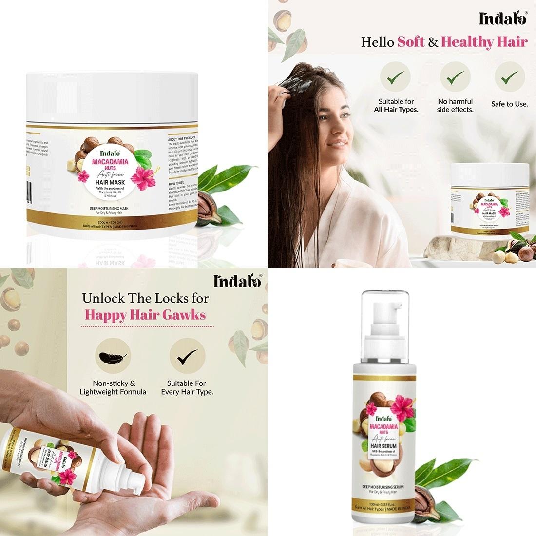 Indalo Macadamia Nuts Anti-Frizz Hair Serum and Mask with Hibiscus for Dry  & Dull Hair | Damaged Hair Repair | Soft & Smooth Hair |Paraben-Free,  Sulphate-Free & Silicone-Free - JioMart